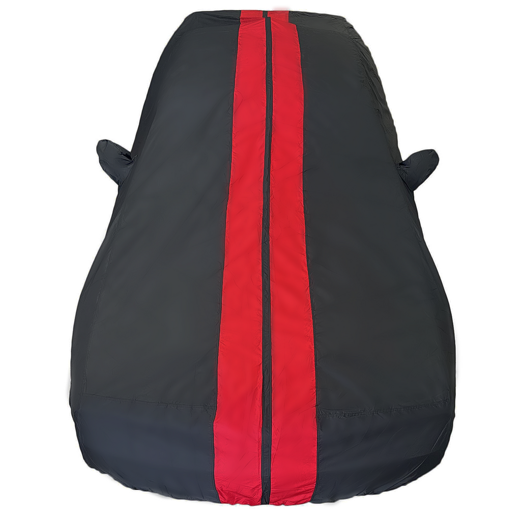 2008-2023 Dodge Challenger Ultraguard Plus Car Cover - 300D Indoor/Outdoor Protection - Black with Red Stripes