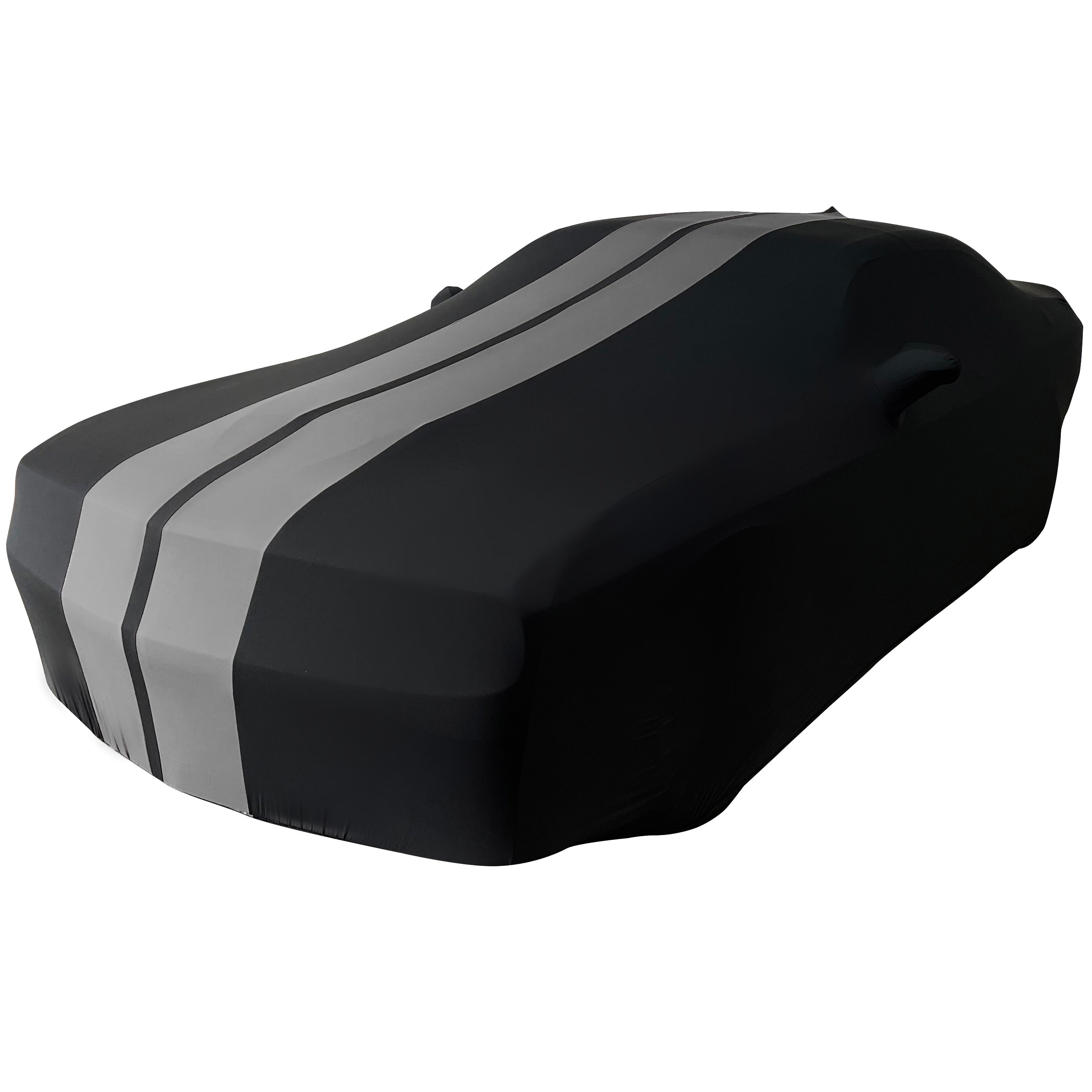 2008-2023 Dodge Challenger Ultraguard Stretch Satin Indoor Car Cover : Sport Series - Black with Gray Stripes