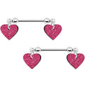 Pink Glitter Heart Nipple Ring Set