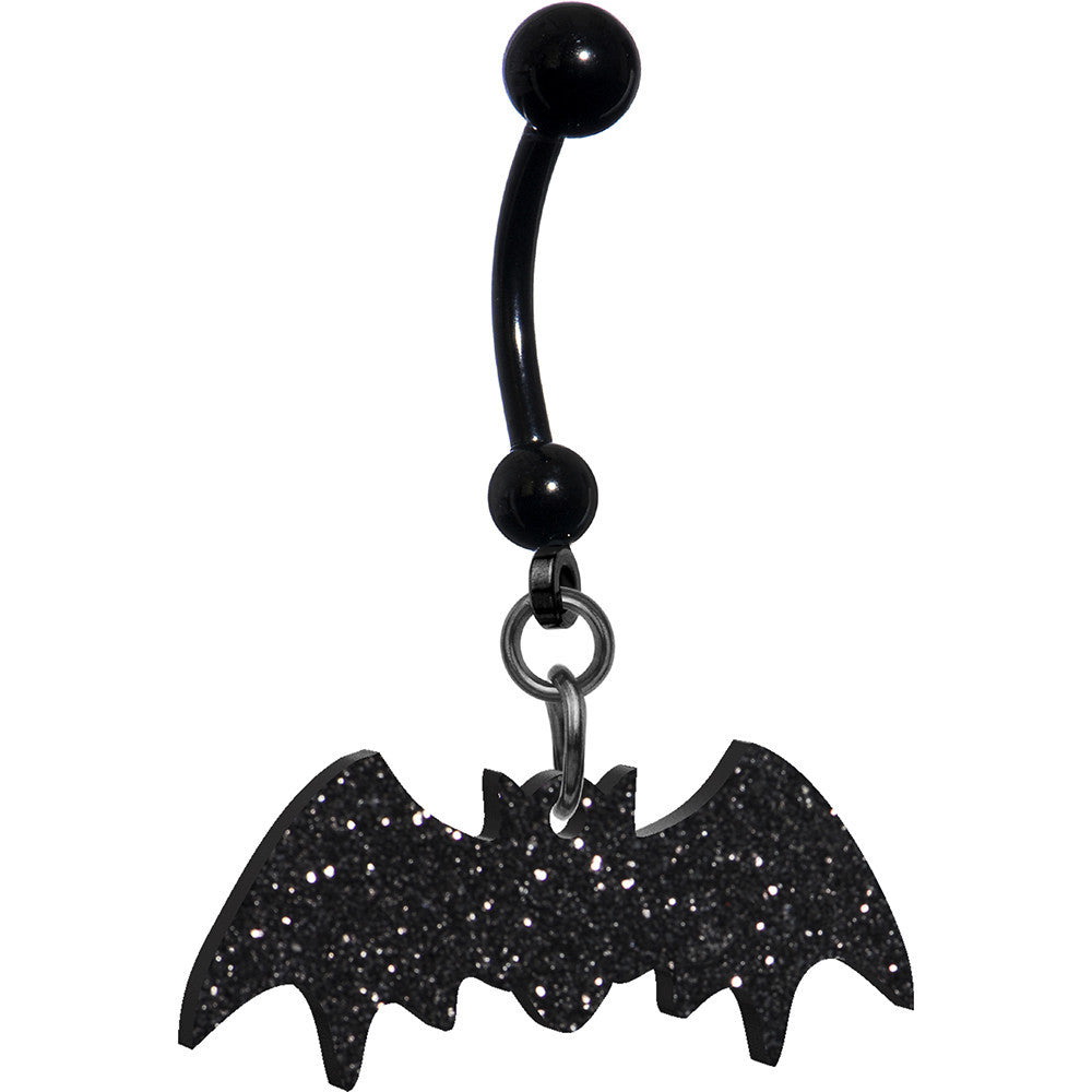 Glittery Black Bat Dangle Belly Ring