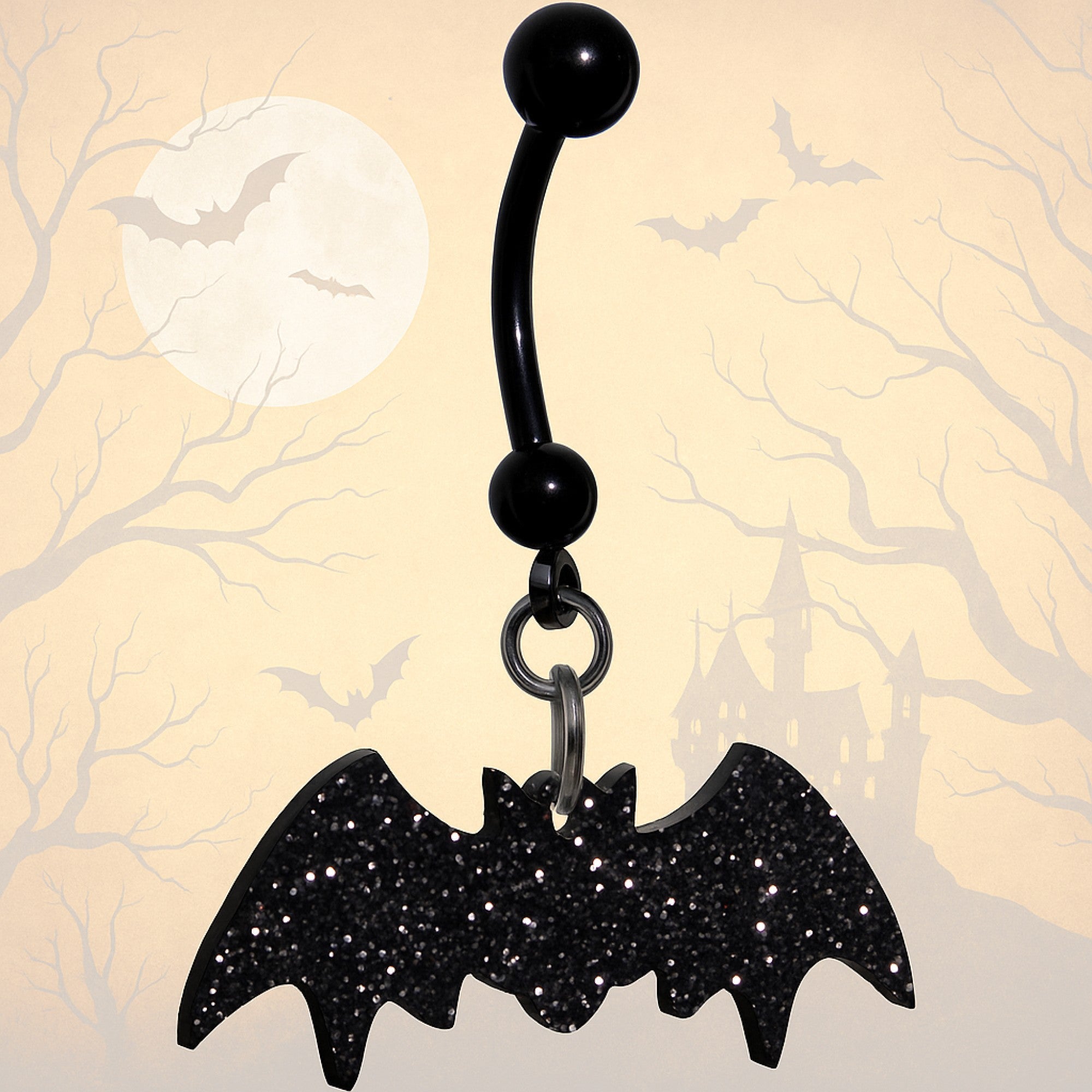 Glittery Black Bat Dangle Belly Ring