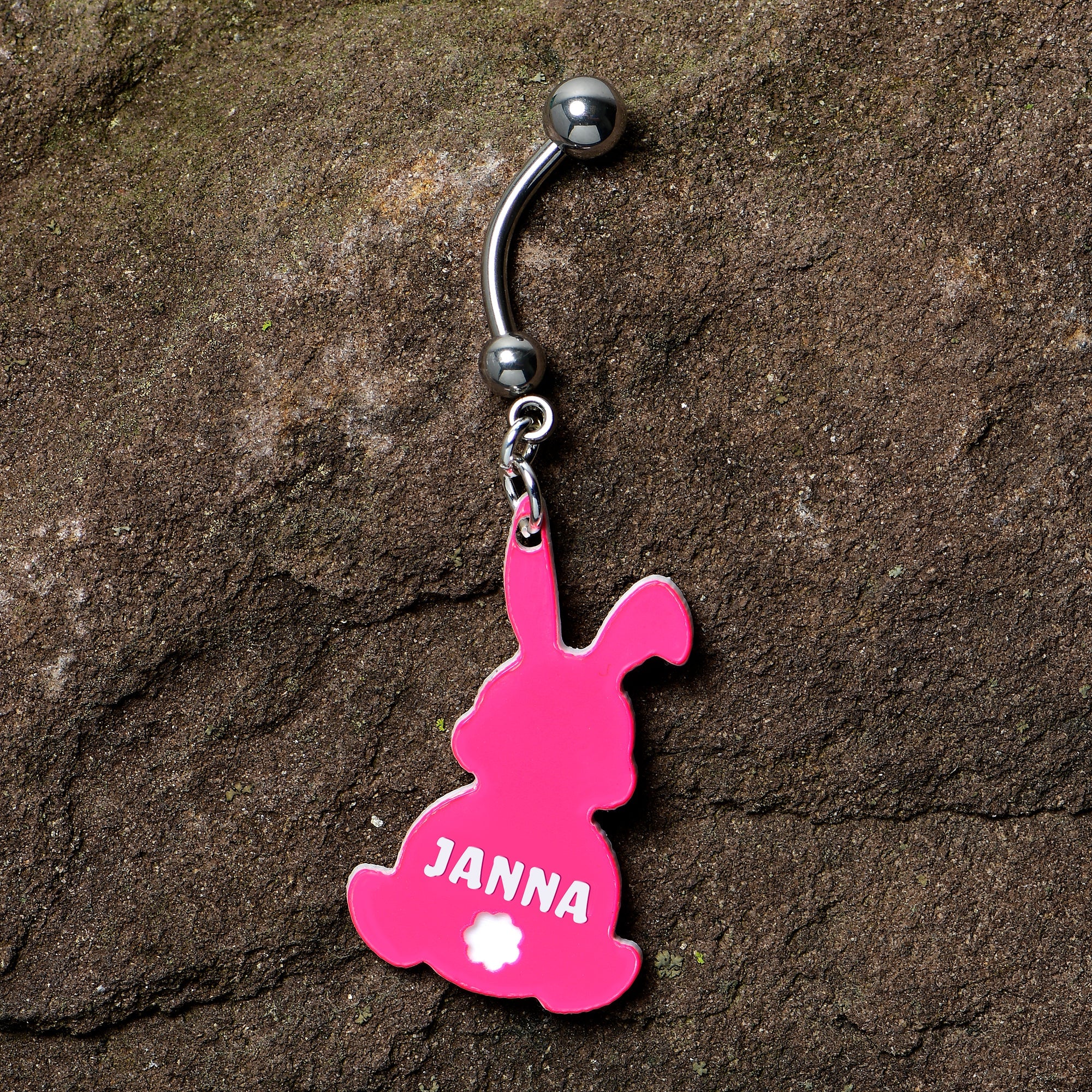Custom Pink Bunny Rabbit Personalized Dangle Belly Ring