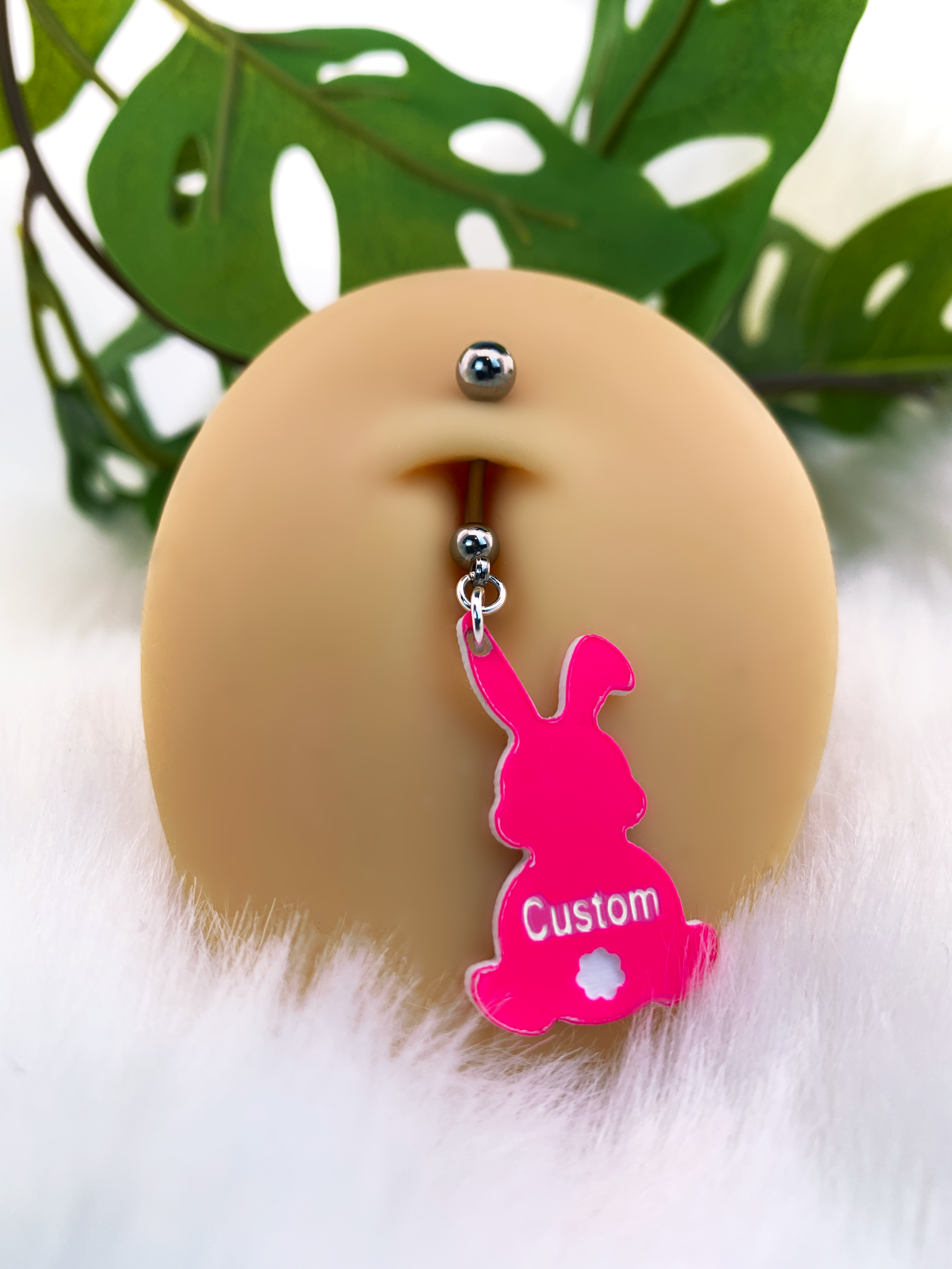 Custom Pink Bunny Rabbit Personalized Dangle Belly Ring