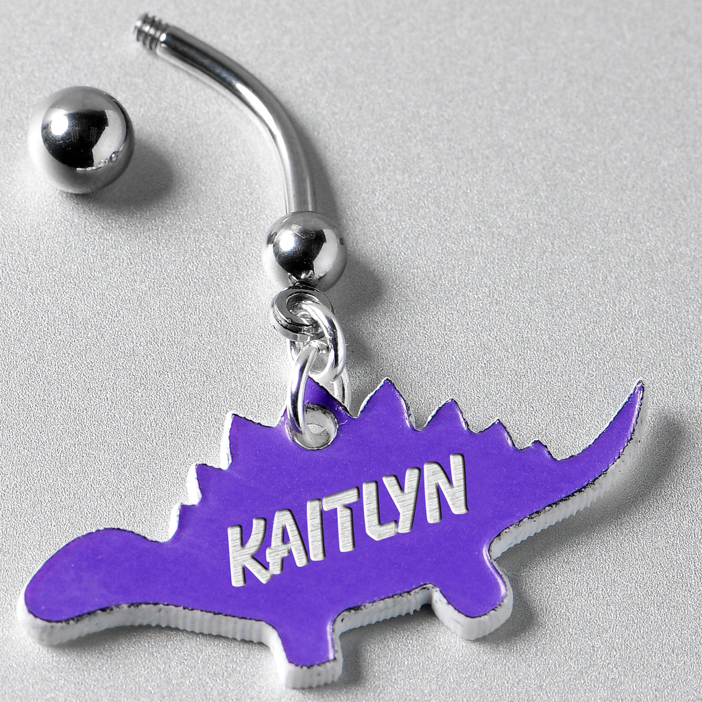 Custom Purple Stegosaurus Dinosaur Personalized Dangle Belly Ring
