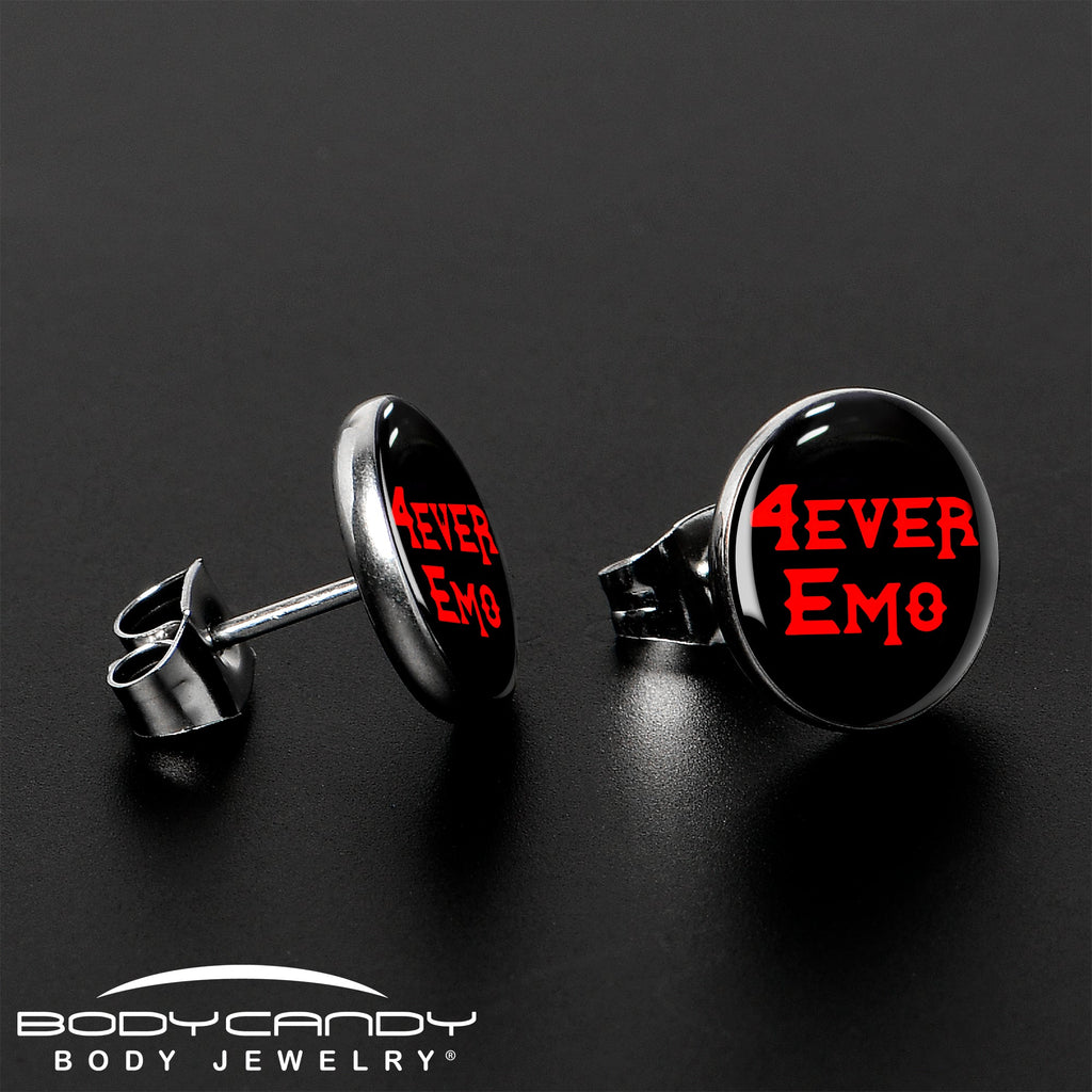 Black Red 4 Ever Emo Stud Earrings by Onyx O