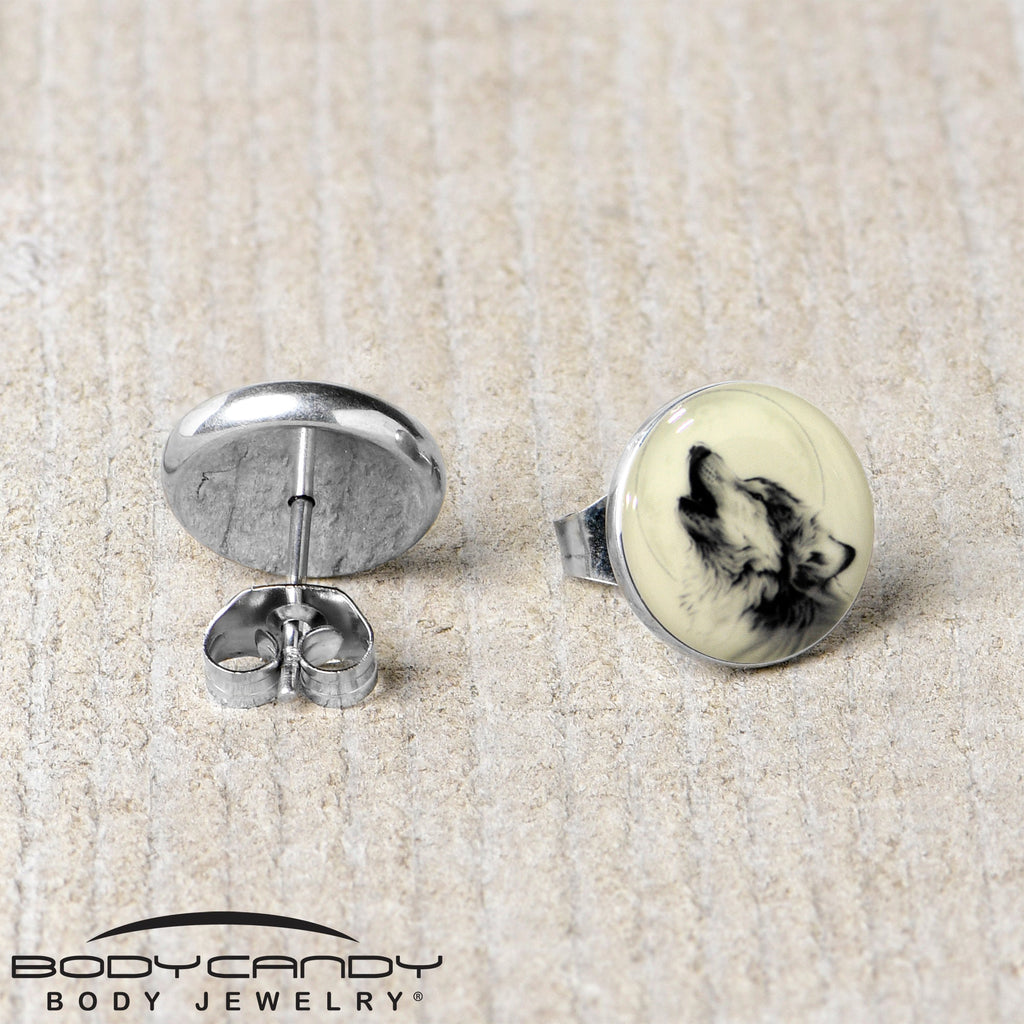 Glow in the Dark Howling Wolf Stud Earrings