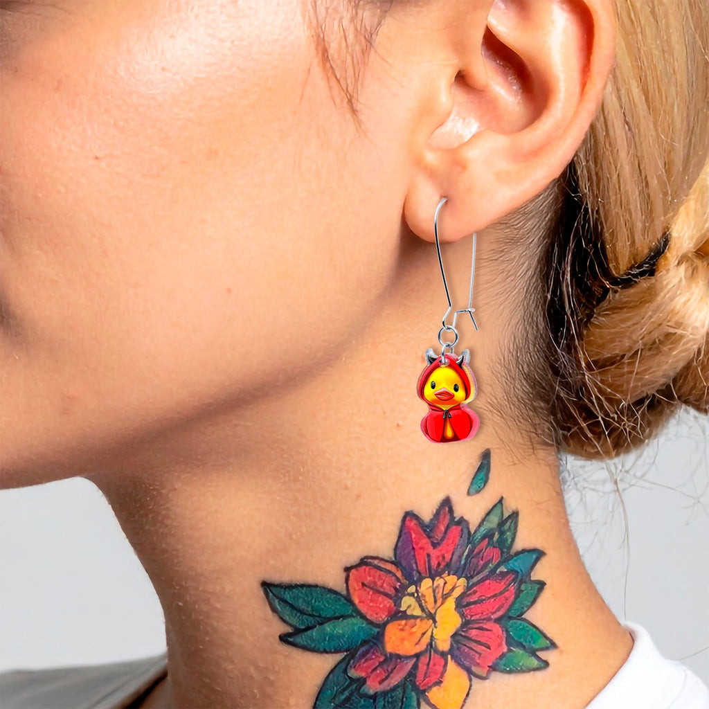 Hot Litle Devil Duck Dangle Earrings by Onyx O