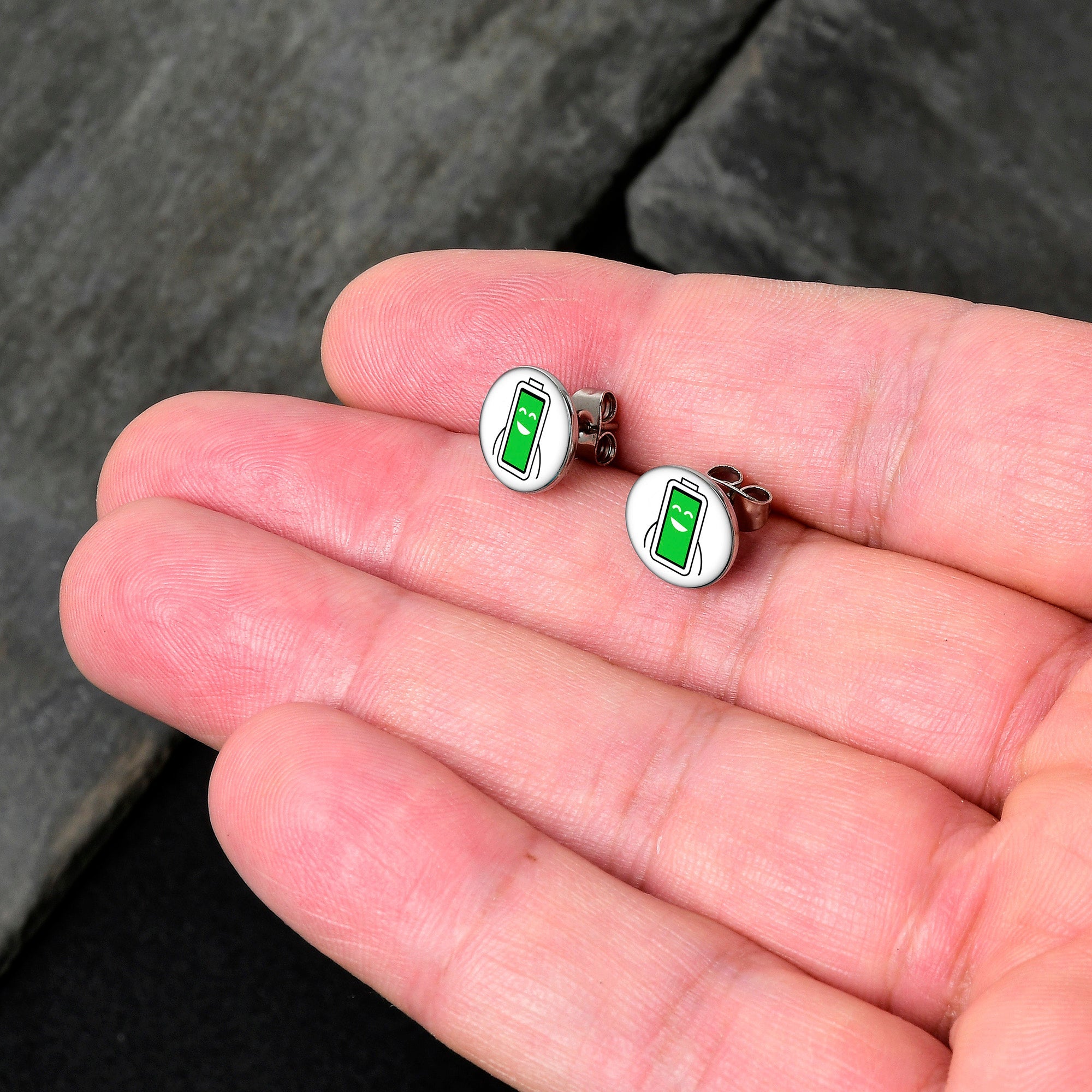 Battery Full Stud Earrings by Onyx O