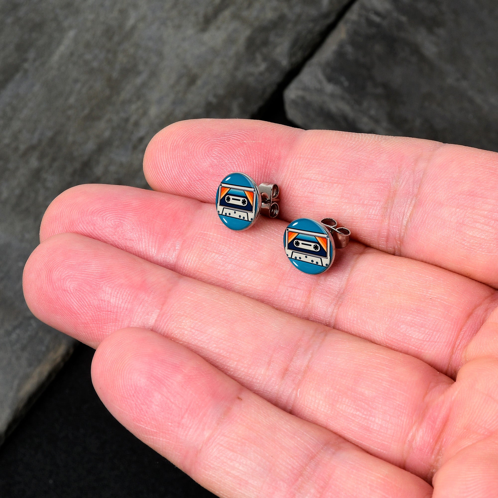 Retro Cassette Tape Stud Earrings by Onyx O