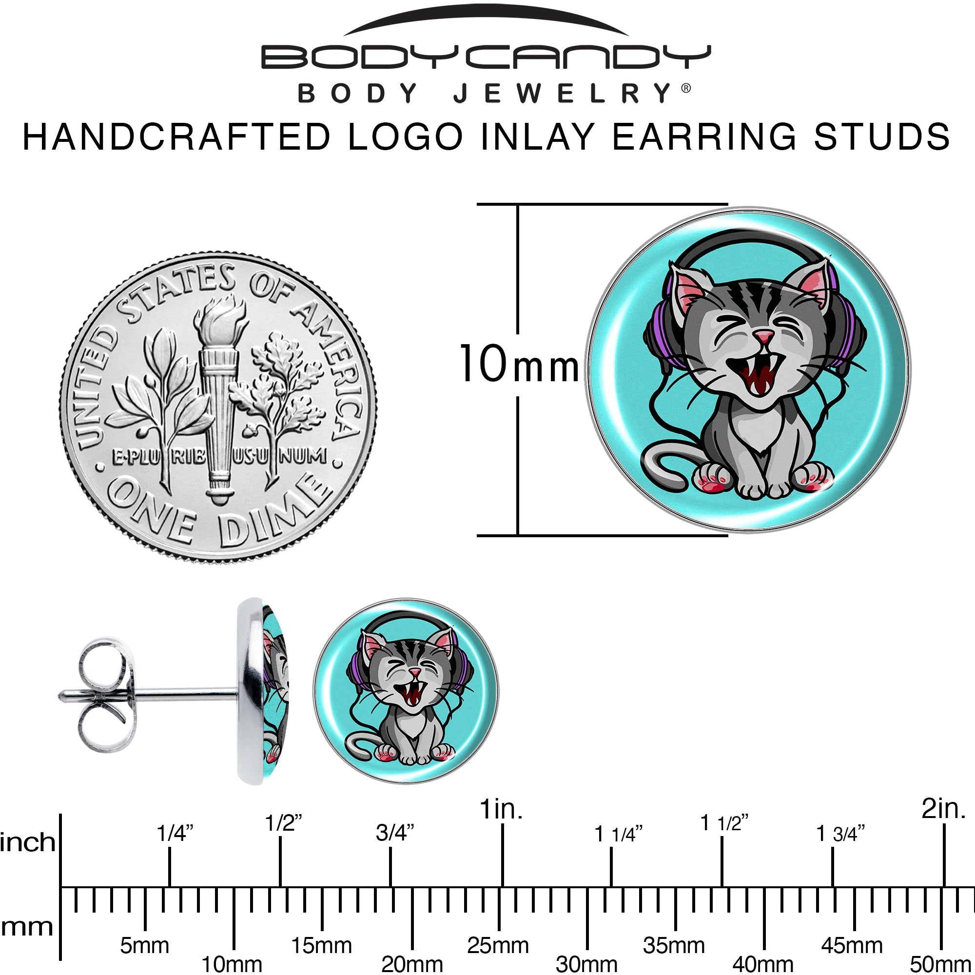 Heavy Metal Kitty Cat Stud Earrings by Onyx O