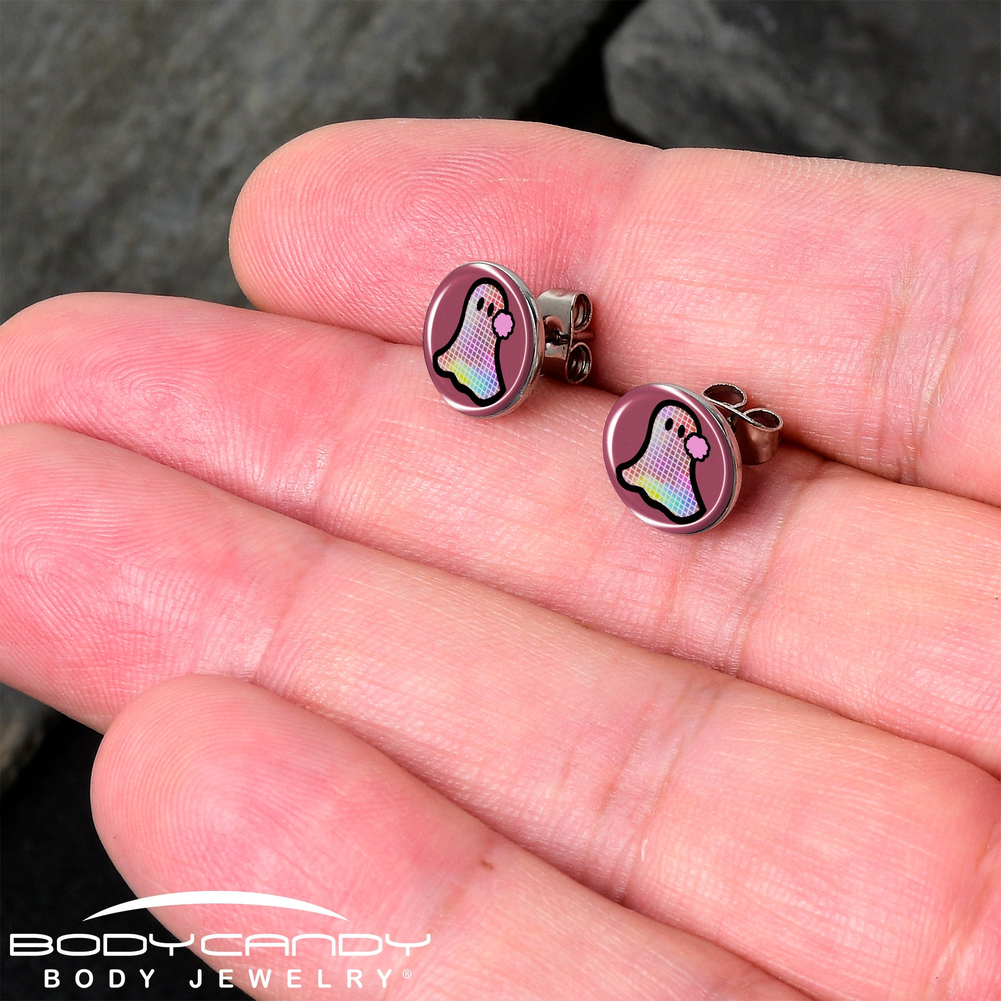 Disco Spirit Ghost Stud Earrings by Onyx O