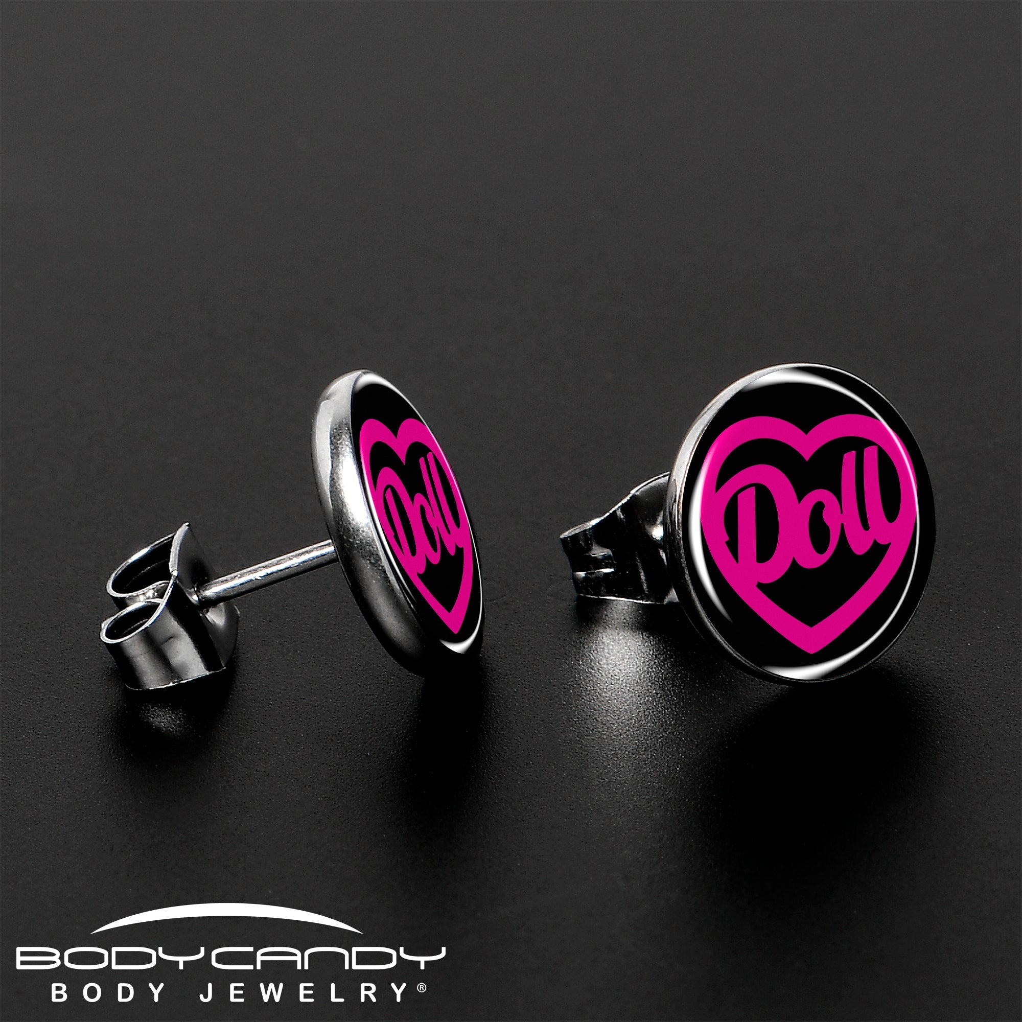 Hollow Heart Doll Word Stud Earrings by Onyx O