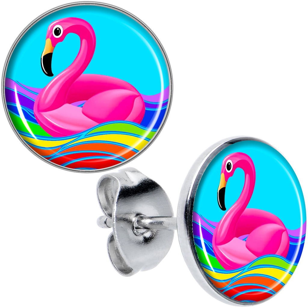 Rainbow Sea Floating Flamingo Stud Earrings by Onyx O