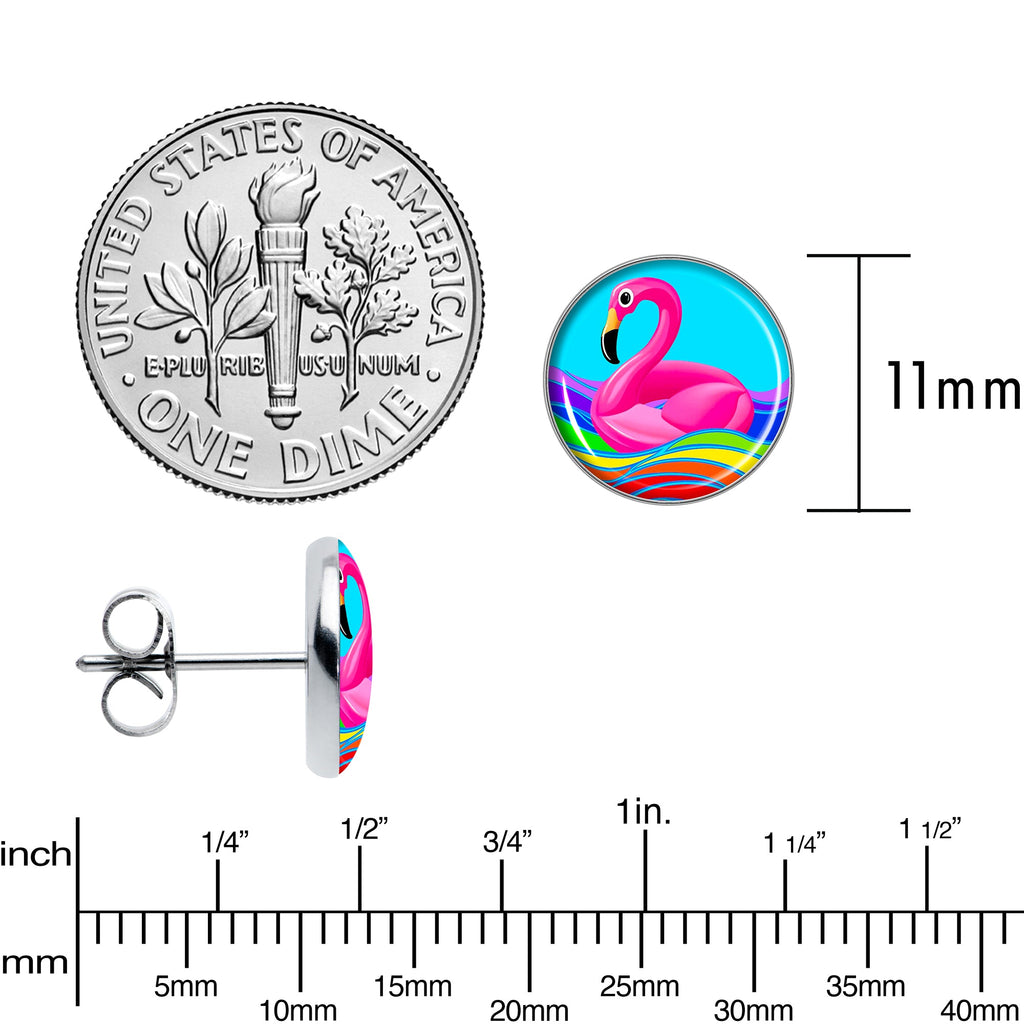 Rainbow Sea Floating Flamingo Stud Earrings by Onyx O
