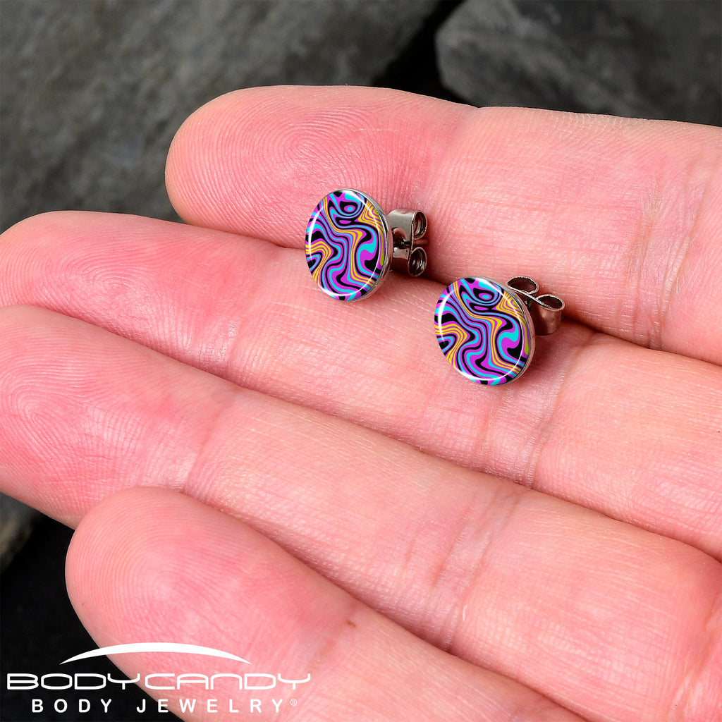 Funky Swirls Stud Earrings by Onyx O