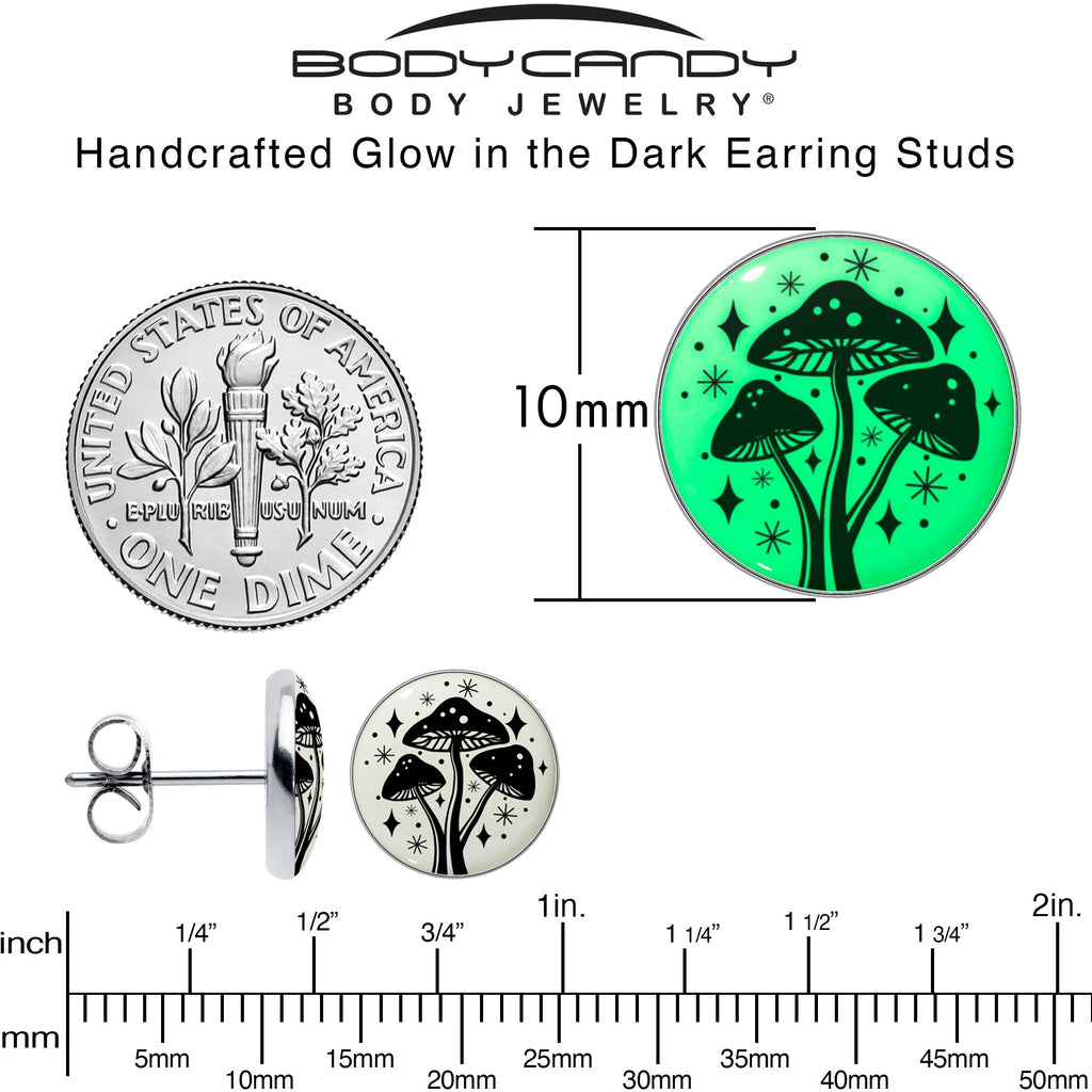 Mystic Mushroom Glow in the Dark Stud Earrings by Onyx O