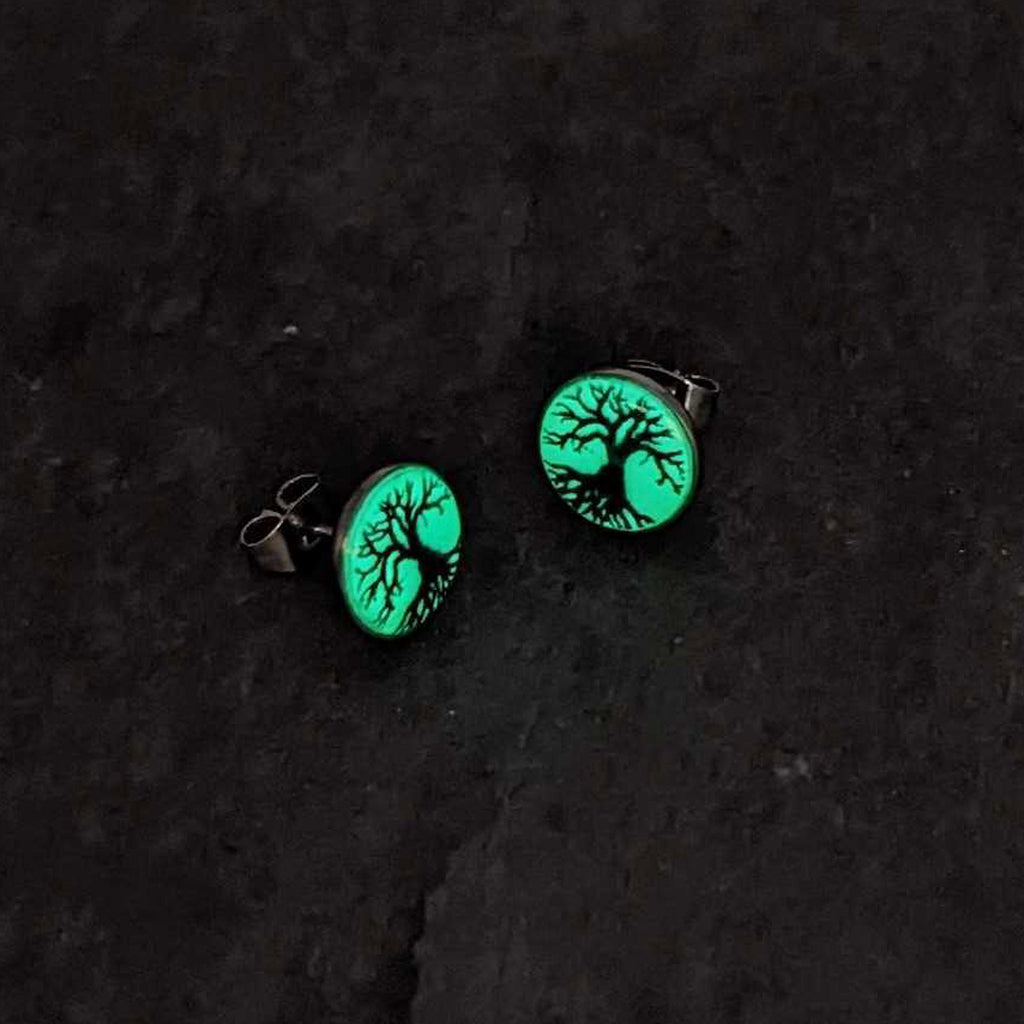 Stainless Steel Tree of Life Glow in the Dark Stud Earrings by Onyx O