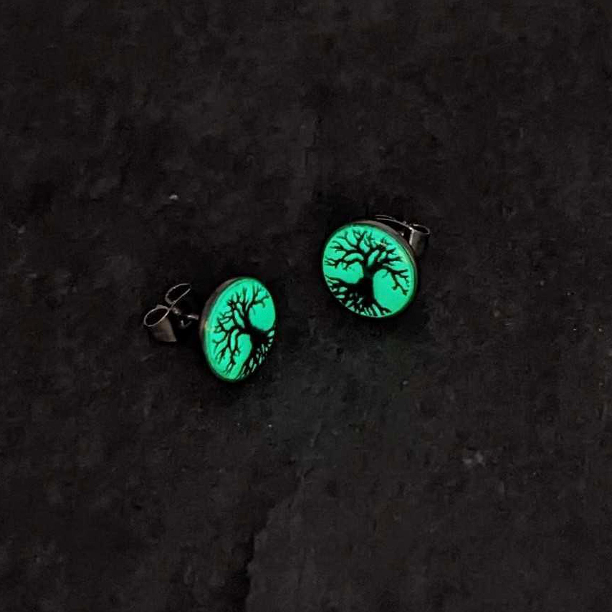 Stainless Steel Tree of Life Glow in the Dark Stud Earrings by Onyx O