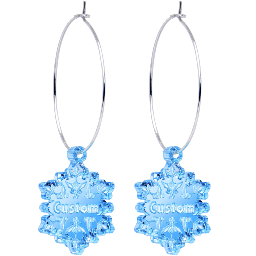 Custom Blue Winter Snowflake Personalized Hoop Earrings