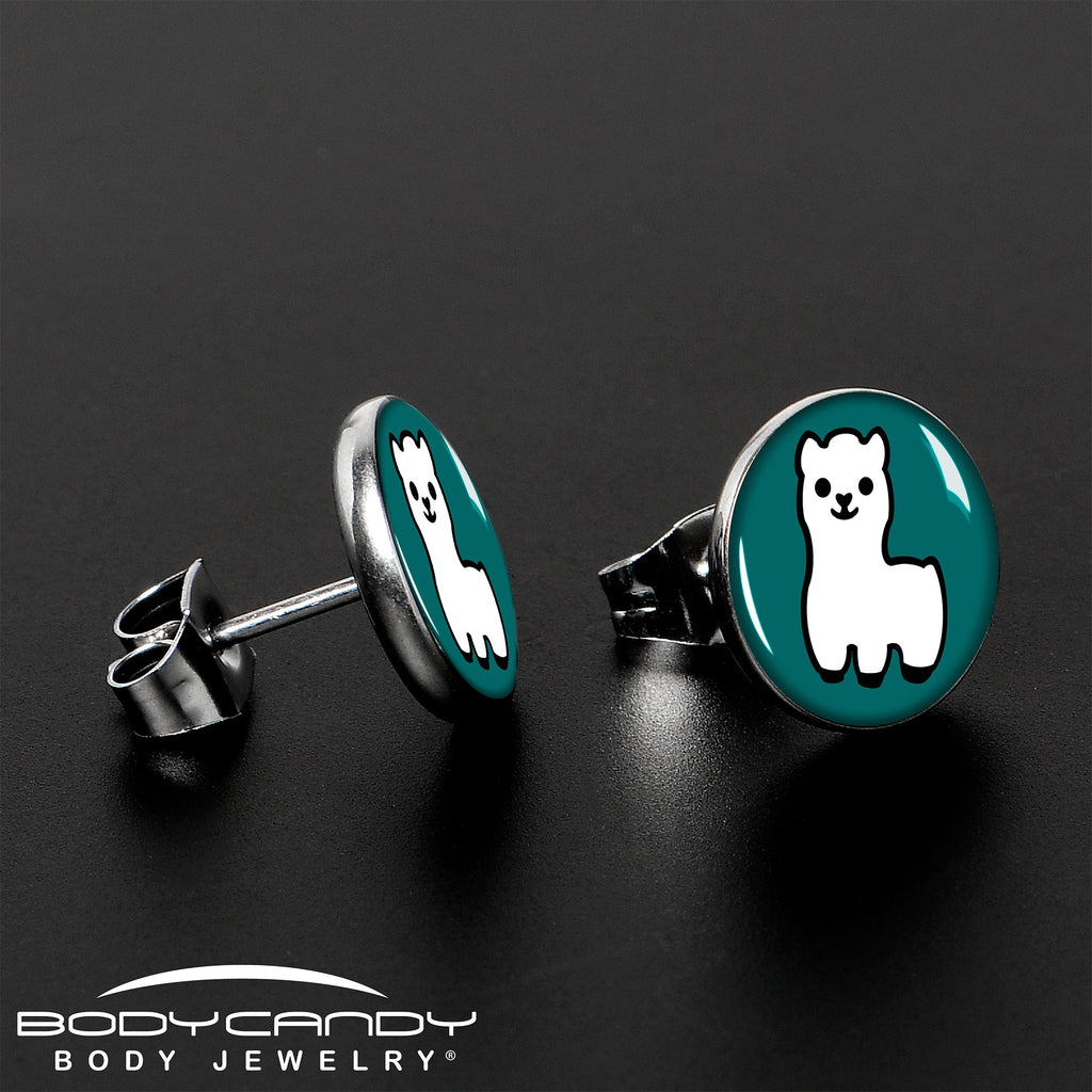 White Llama Stud Earrings by Onyx O