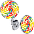 Rainbow Swirl Lollipop Stud Earrings by Onyx O