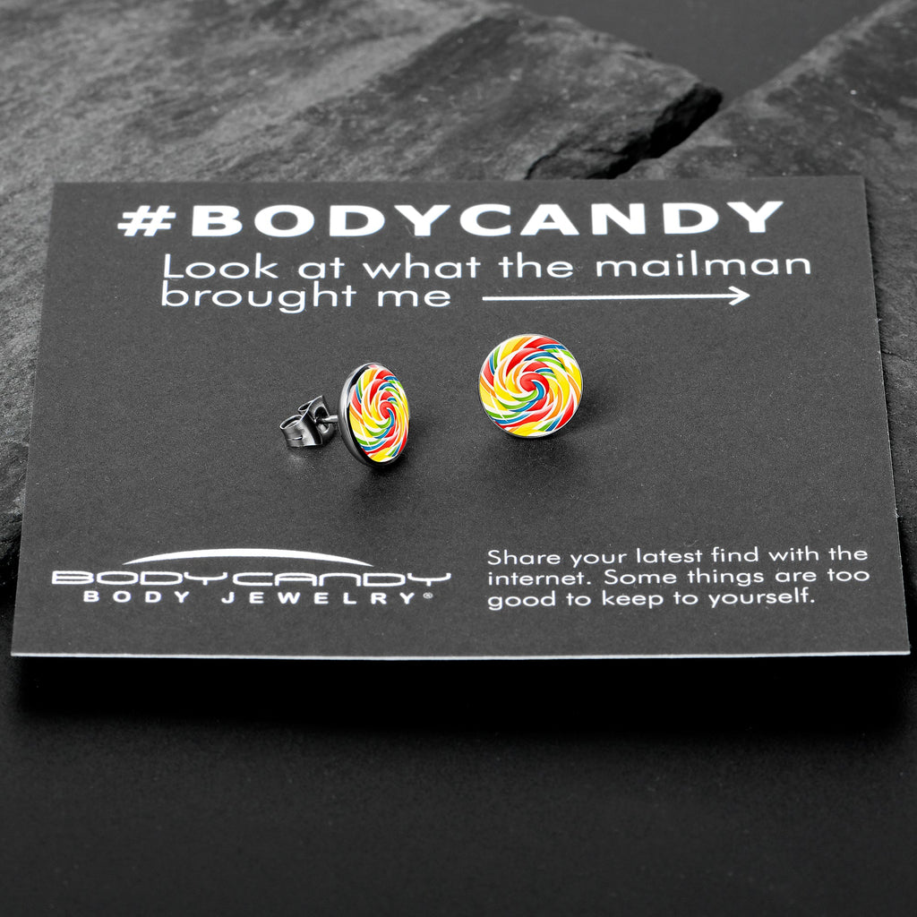 Rainbow Swirl Lollipop Stud Earrings by Onyx O