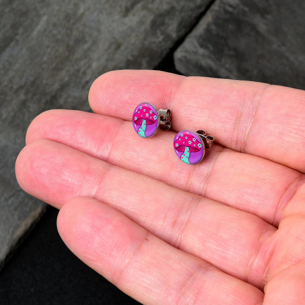 Funky Floral Mushroom Stud Earrings by Onyx O