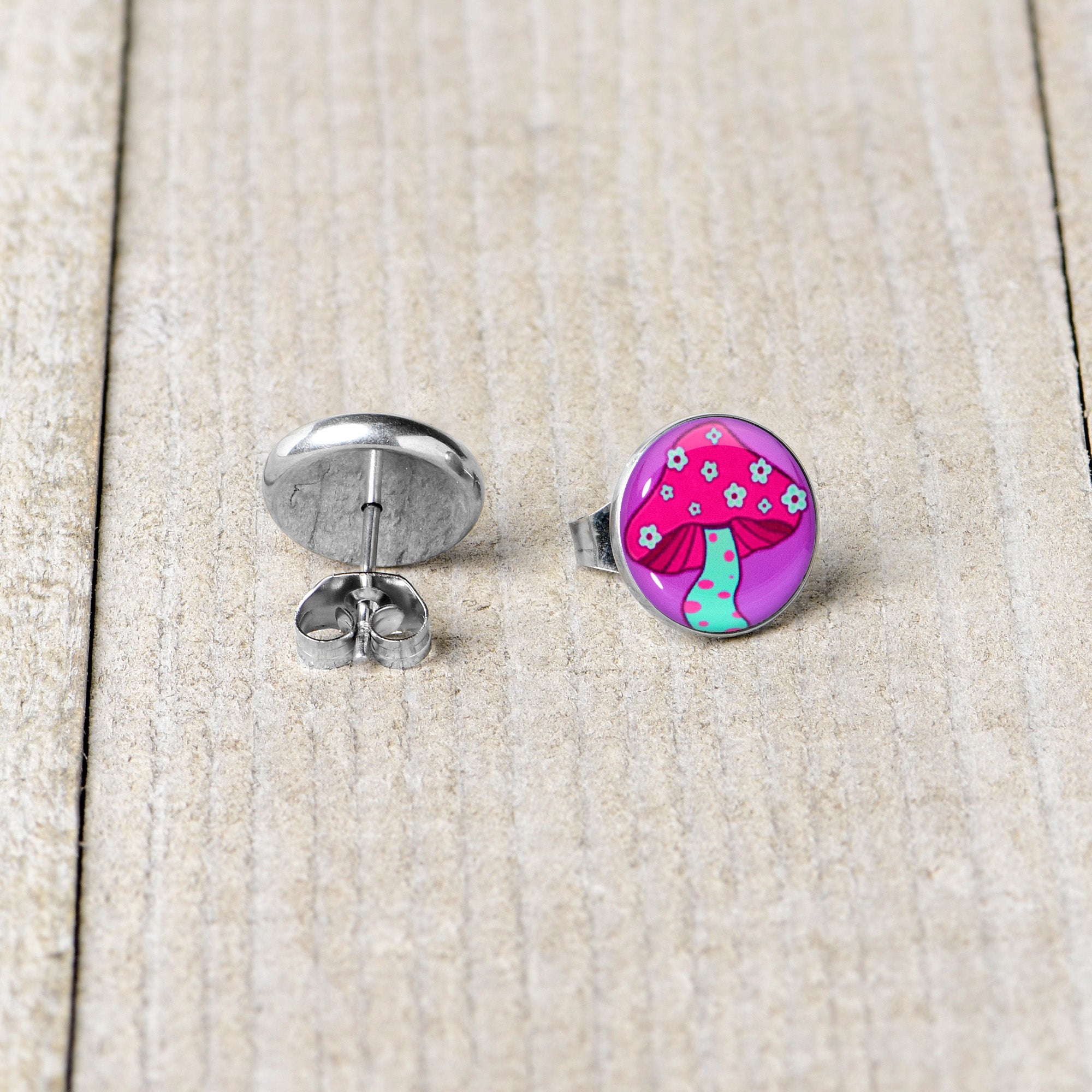 Funky Floral Mushroom Stud Earrings by Onyx O