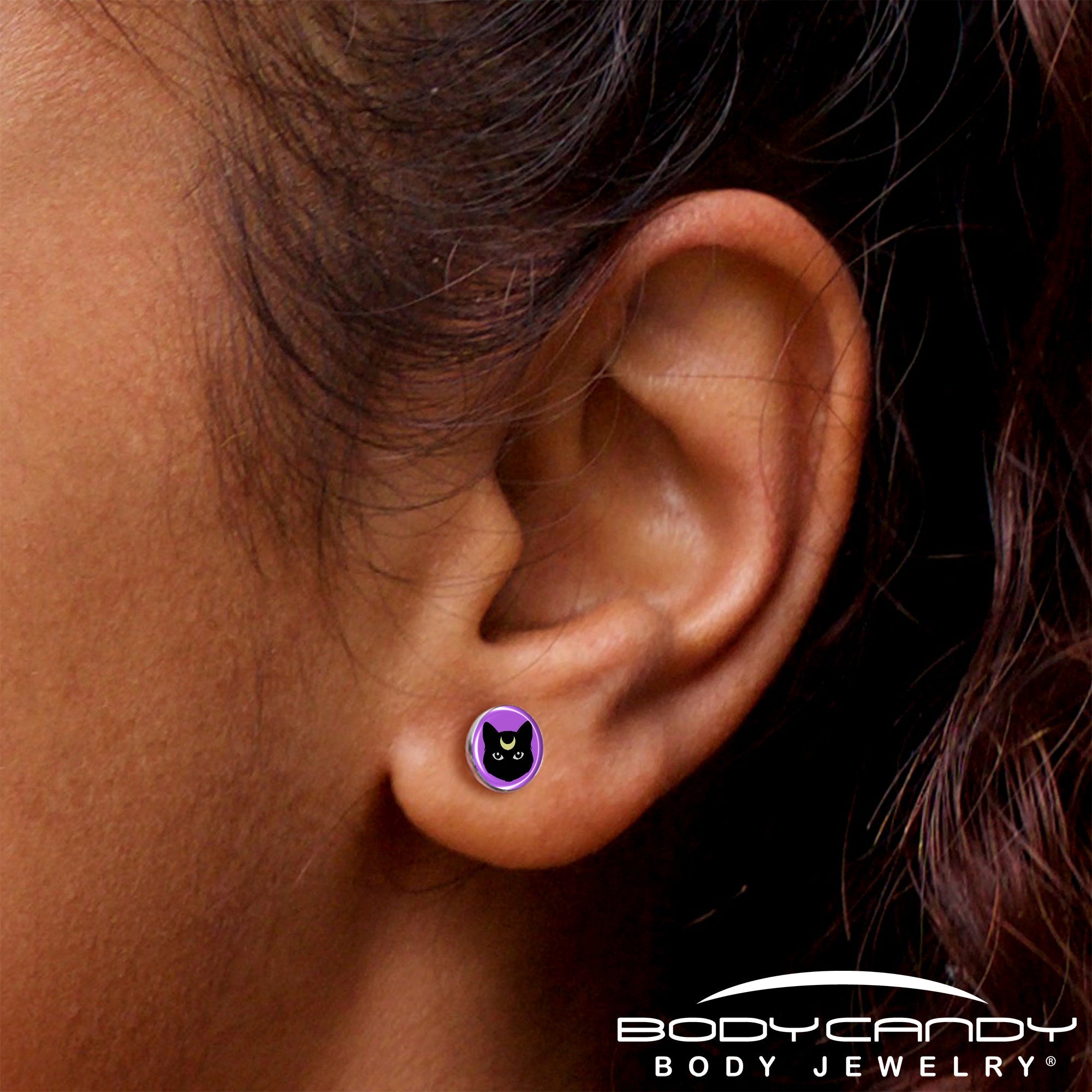 Black Mystic Kitty Cat Stud Earrings by Onyx O