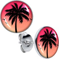 Red Sunset Palm Tree Stud Earrings by Onyx O