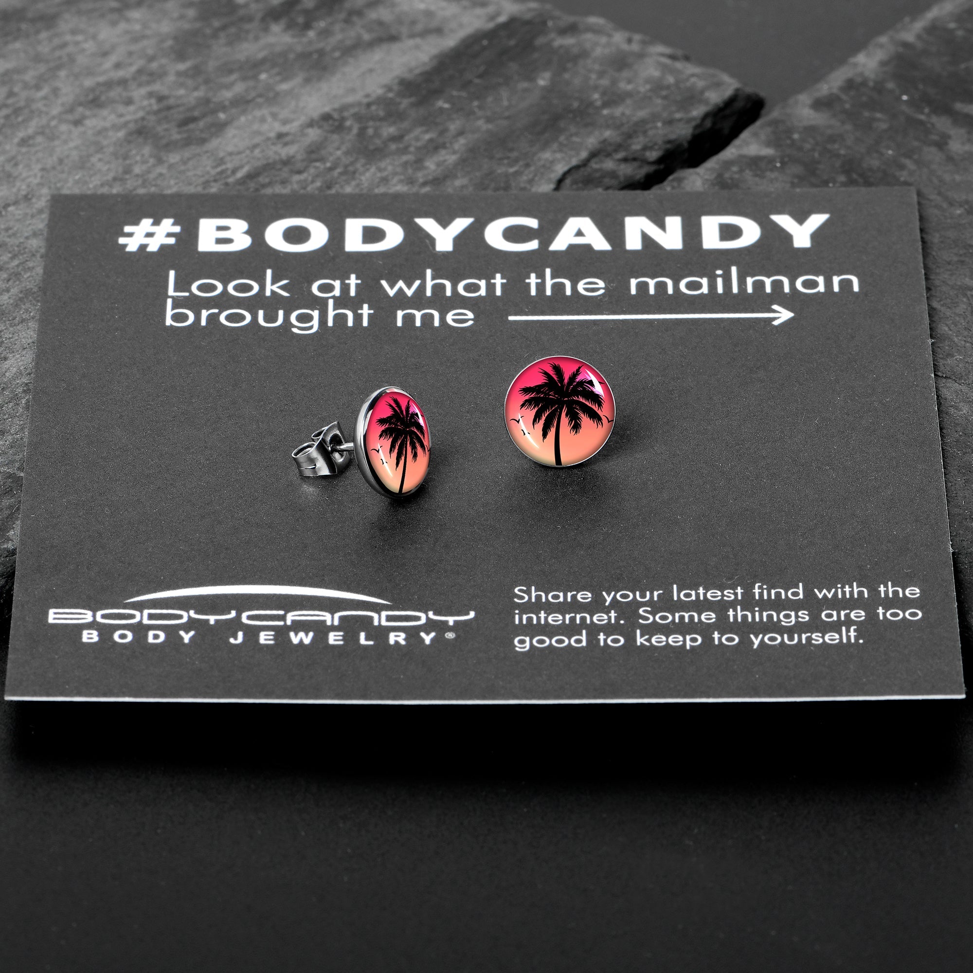 Red Sunset Palm Tree Stud Earrings by Onyx O
