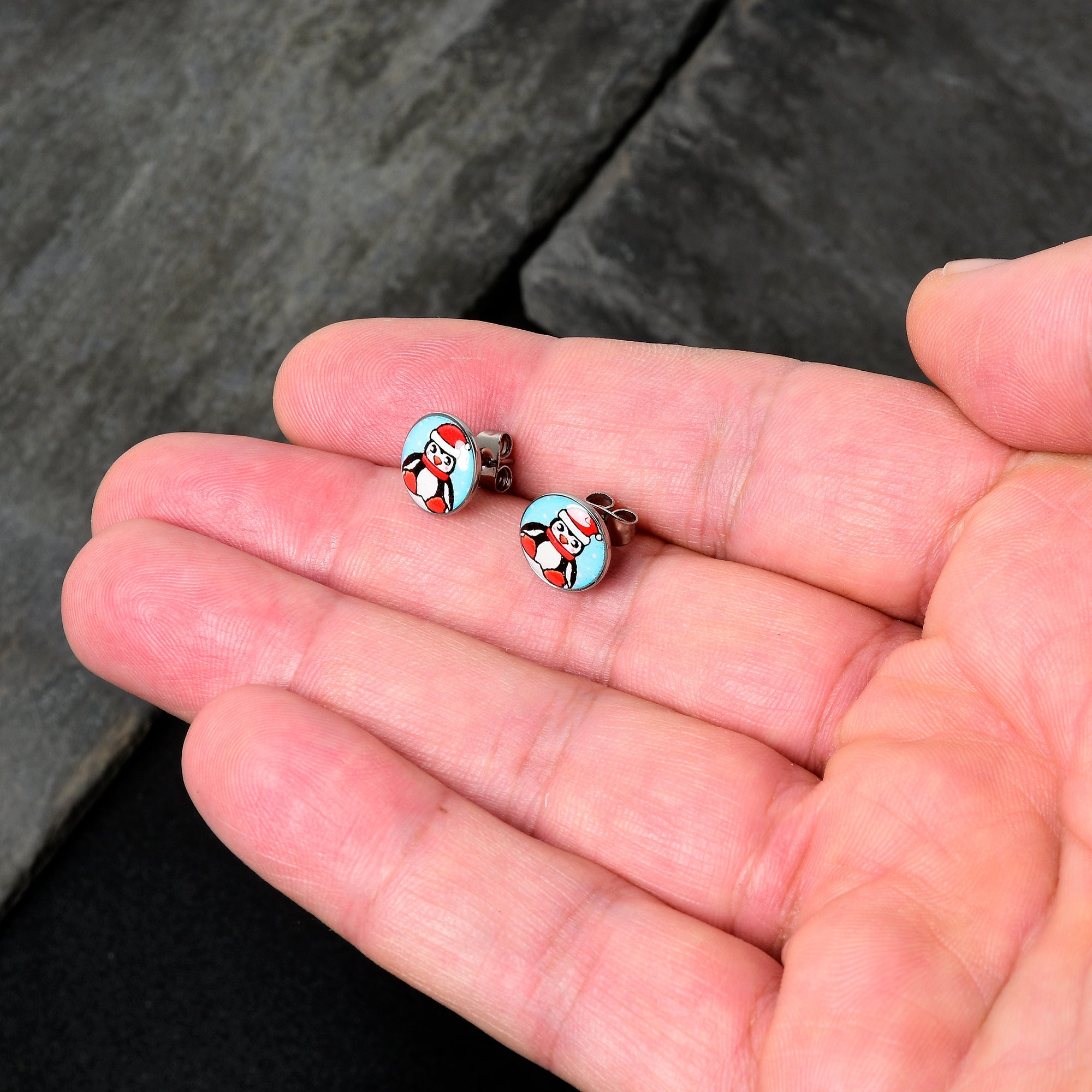 Snowfall Holiday Penguin Stud Earrings by Onyx O