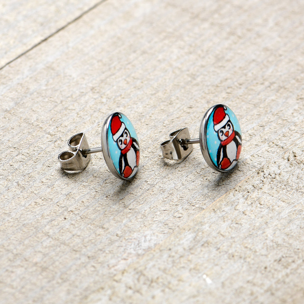Snowfall Holiday Penguin Stud Earrings by Onyx O