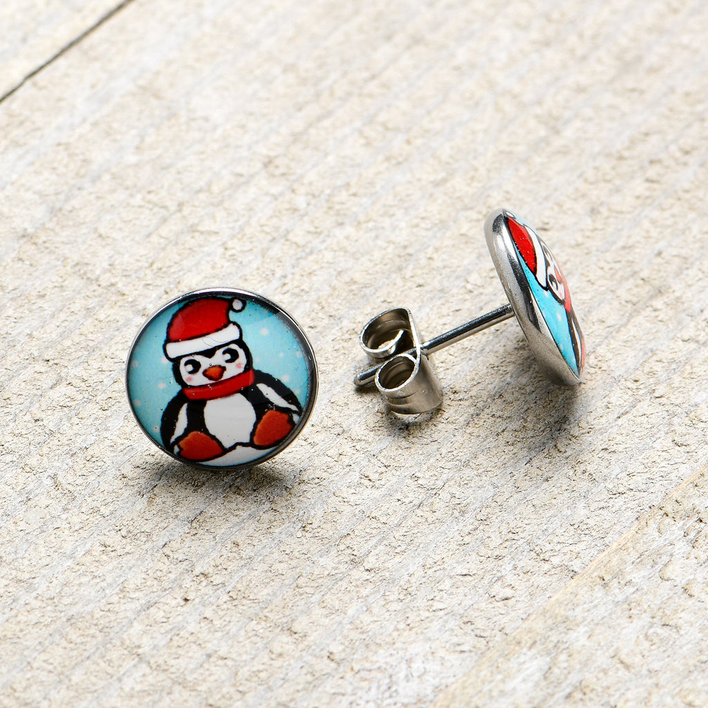 Snowfall Holiday Penguin Stud Earrings by Onyx O