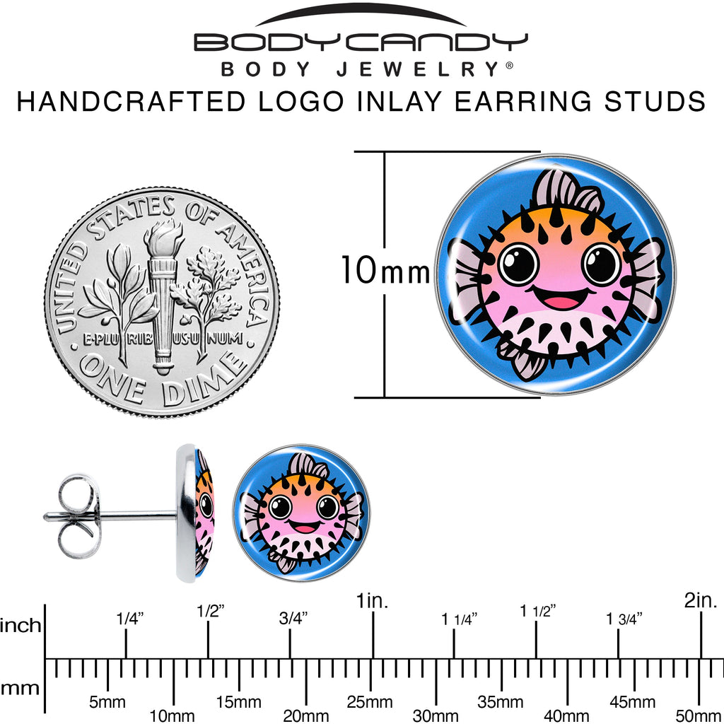 Swimming Pink Pufferfish Stud Earrings by Onyx O