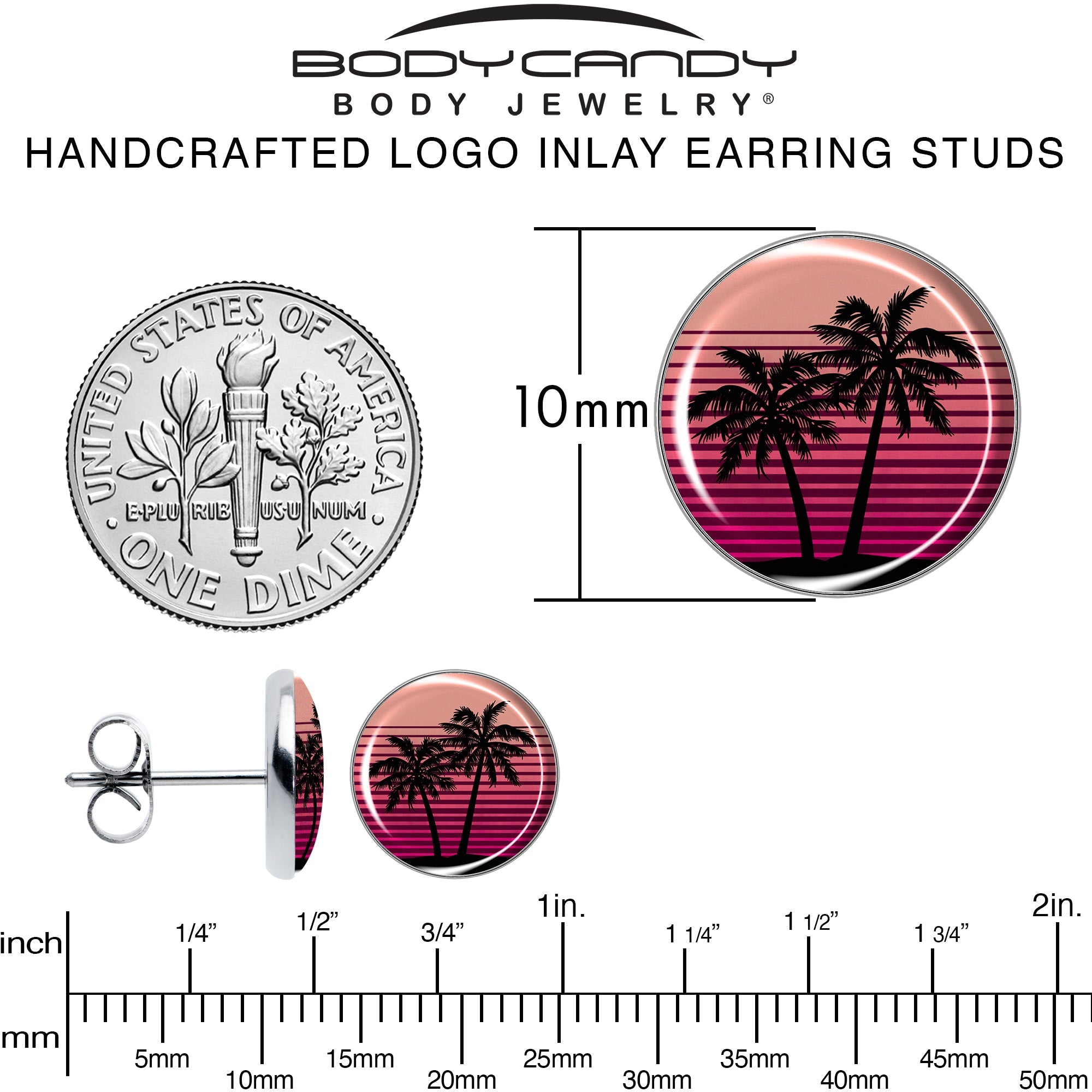 Palm Tree Retro Sunset Stud Earrings by Onyx O