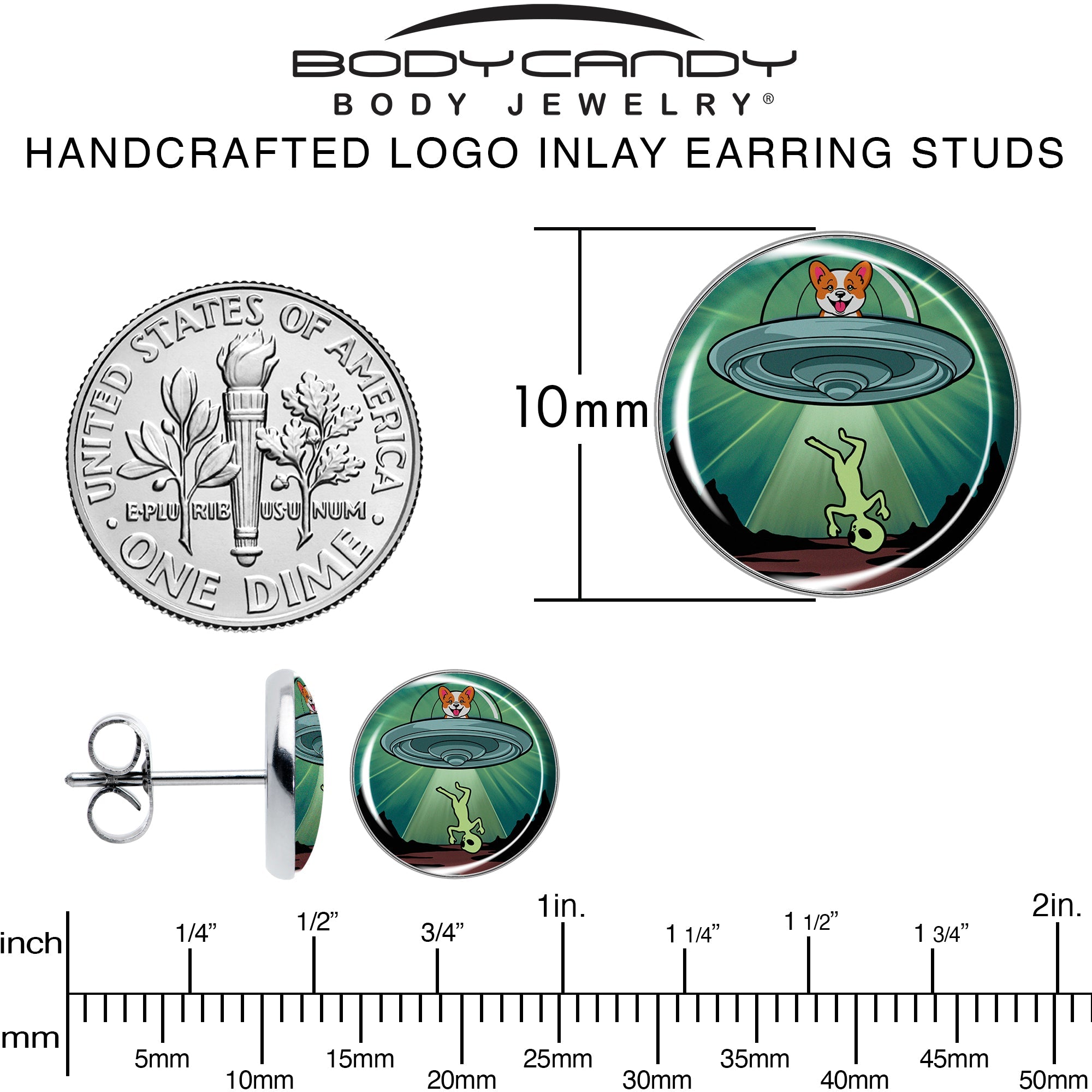 Reverse Alien UFO Abduction Stud Earrings by Onyx O