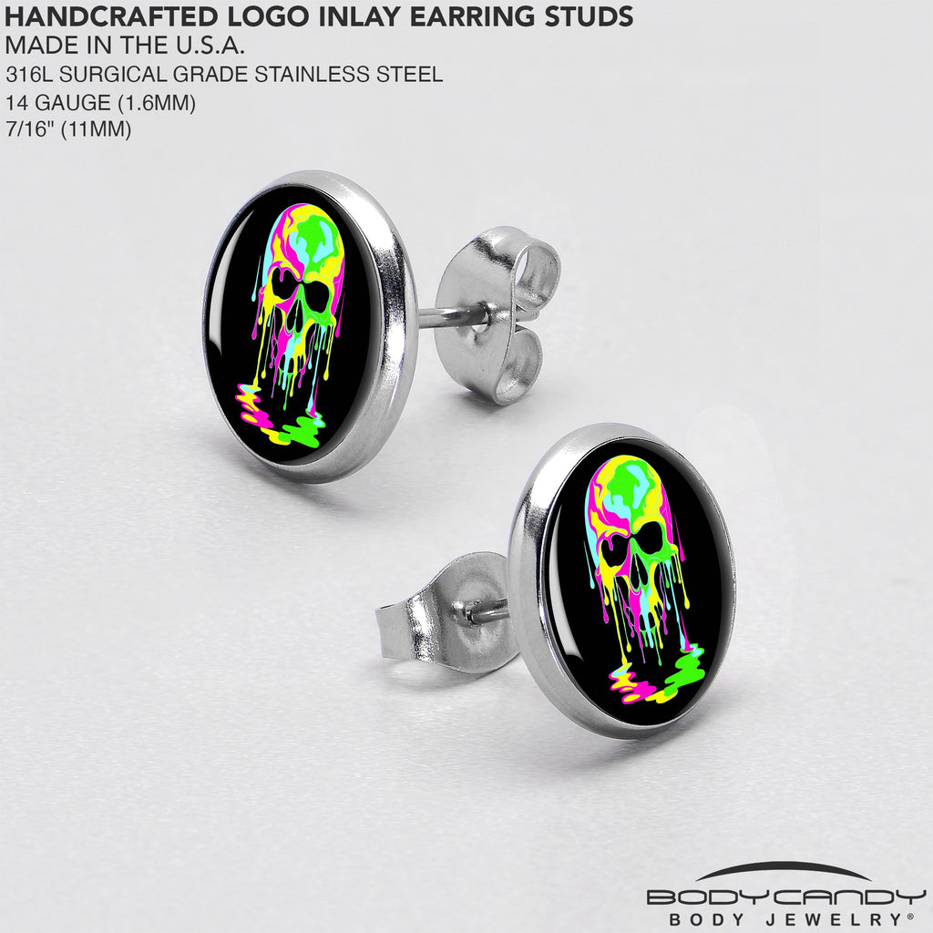 Ultra Bright Melting Skull Stud Earrings by Onyx O