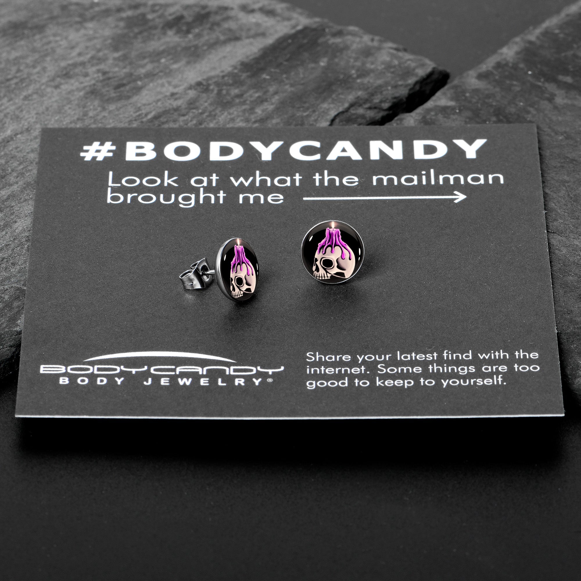 Burning Skull Candle Stud Earrings by Onyx O