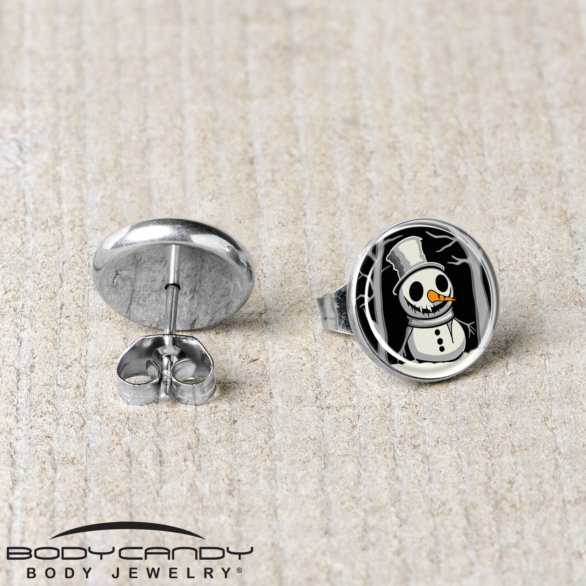 Christmas Holiday Spooky Snowman Stud Earrings by Onyx O
