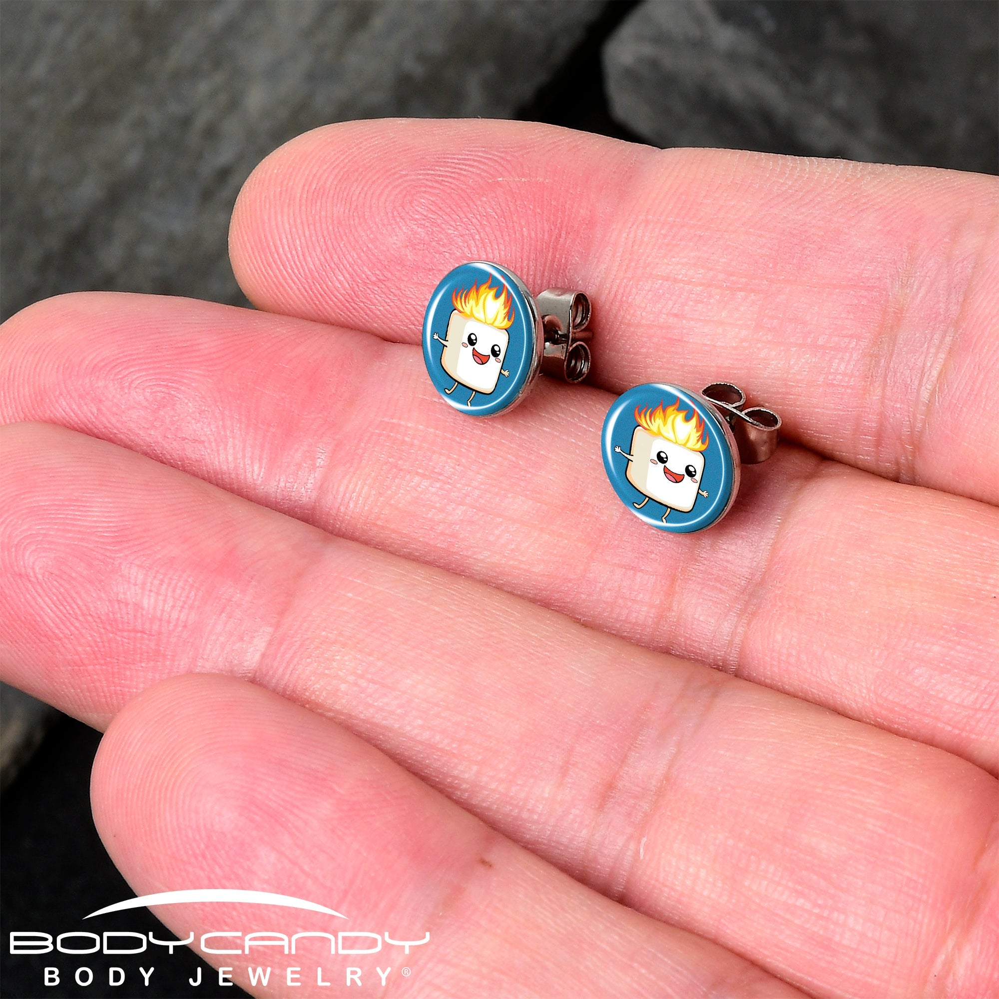 Burning Marshmallow Stud Earrings by Onyx O