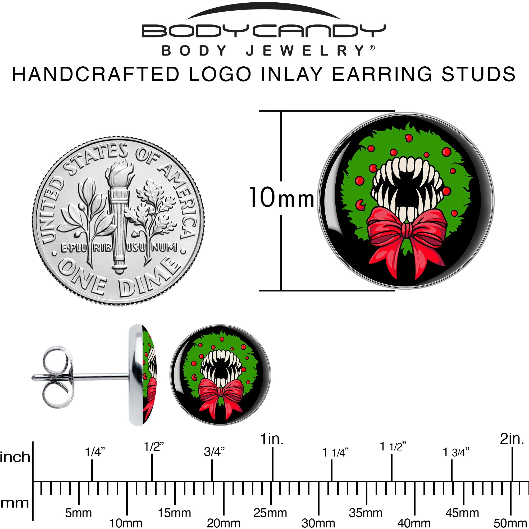 Holiday Vampire Wreath Stud Earrings by Onyx O