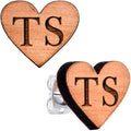 Custom No 1 Earrings Wood Initial Heart Personalized Stud Earrings