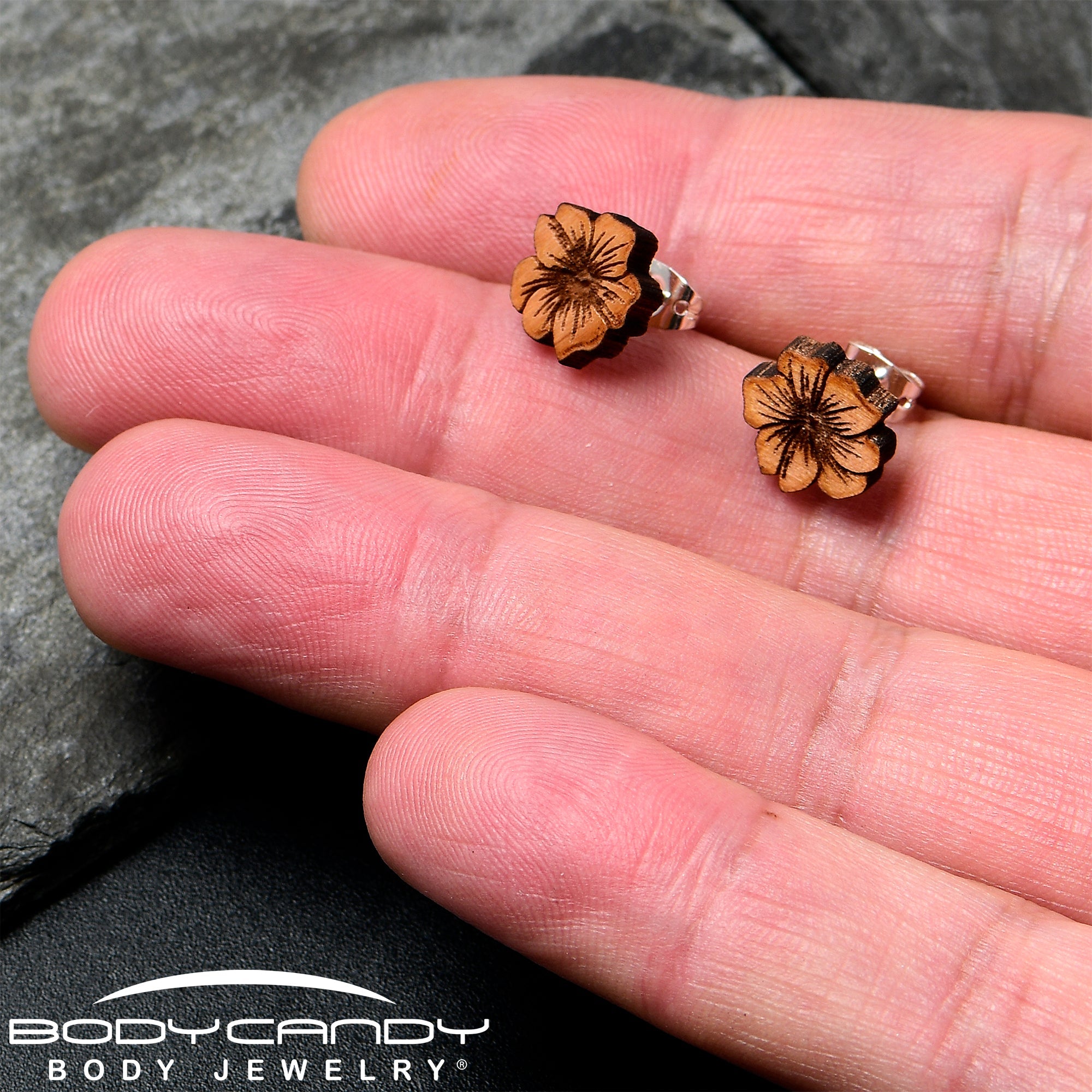 Natural Maple Wood Spring Flowers Stud Earrings