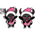 Handmade Wooden Krampus Cutie Holiday Christmas Stud Earrings by Onyx O