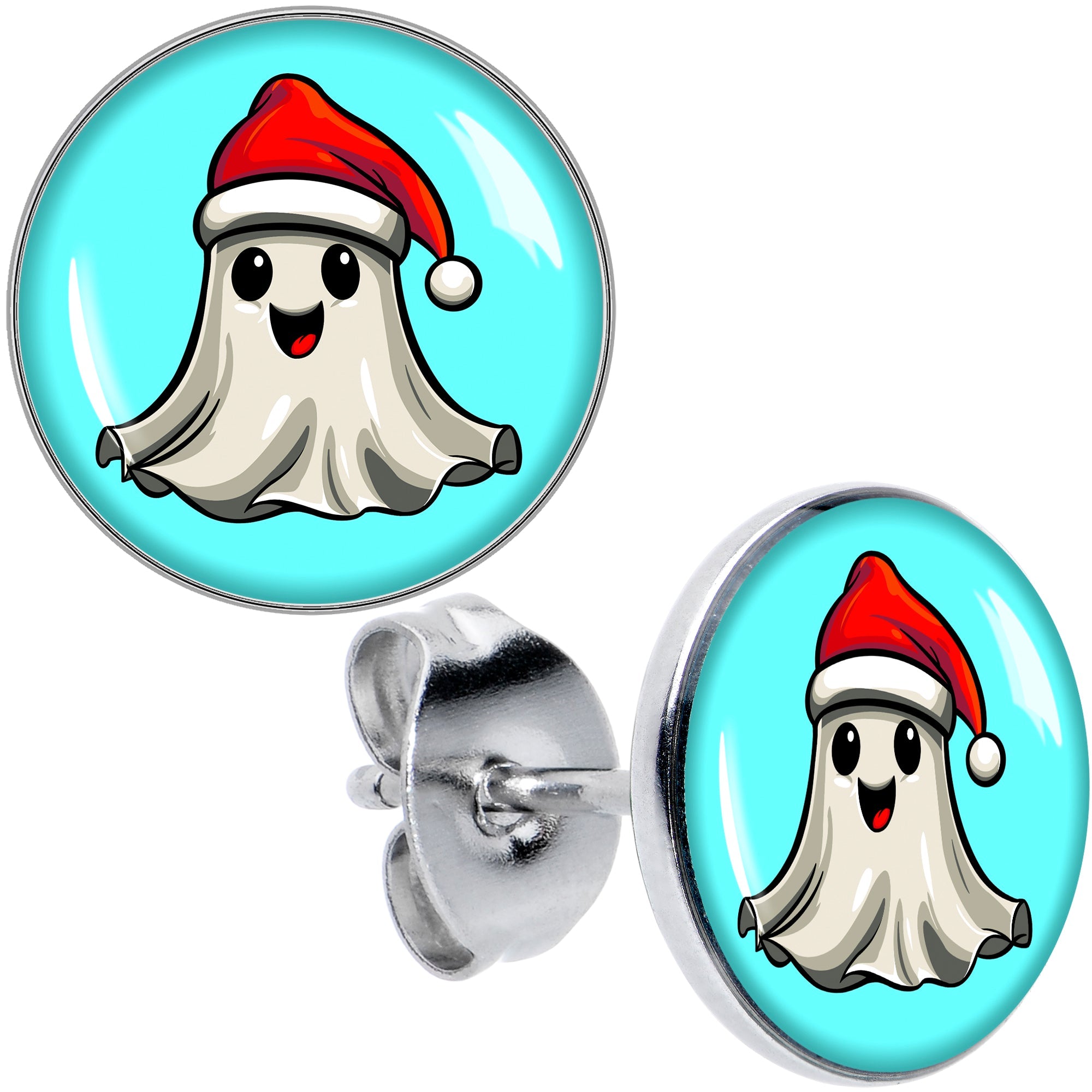 Holiday Christmas Spirit Ghost Stud Earrings by Onyx O