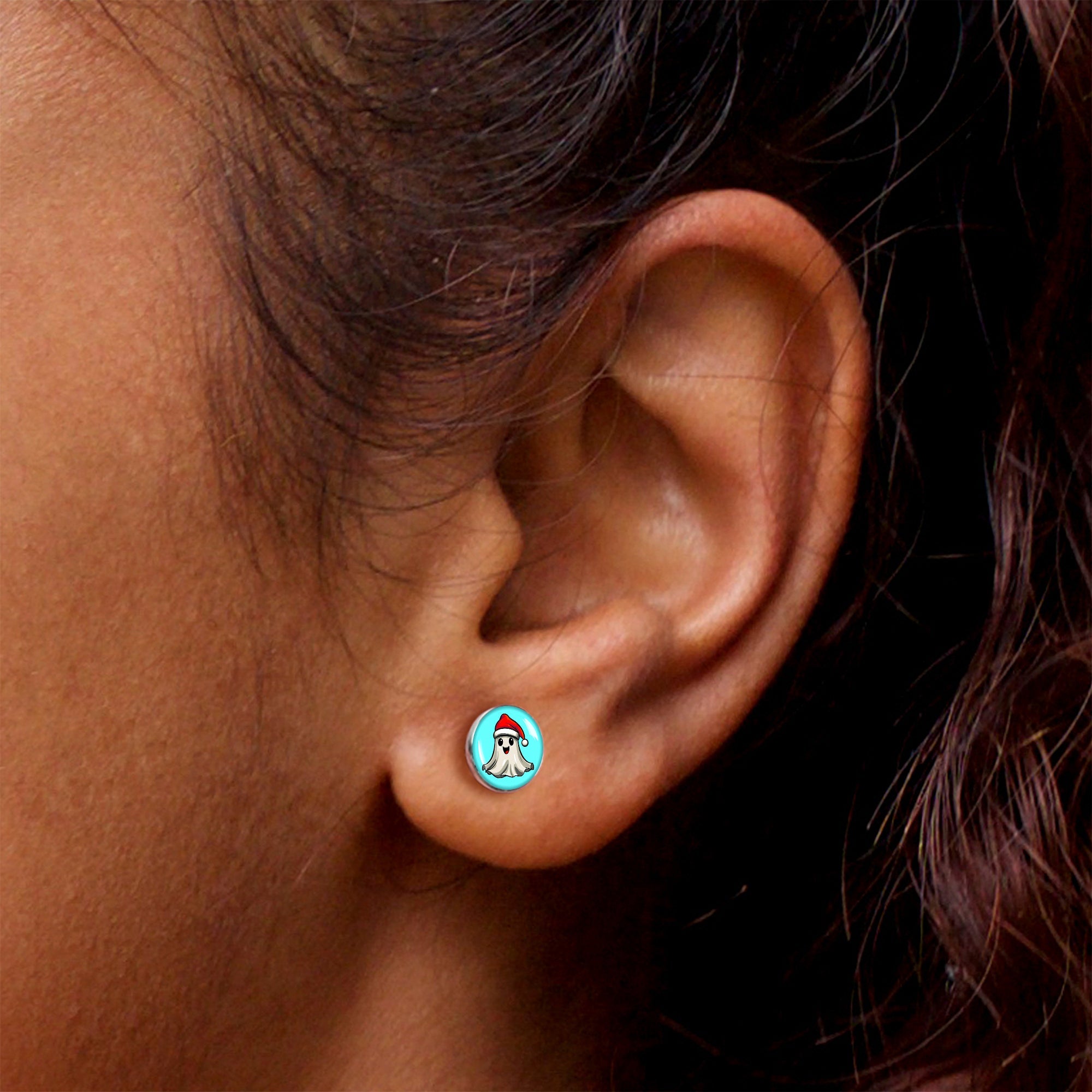Holiday Christmas Spirit Ghost Stud Earrings by Onyx O