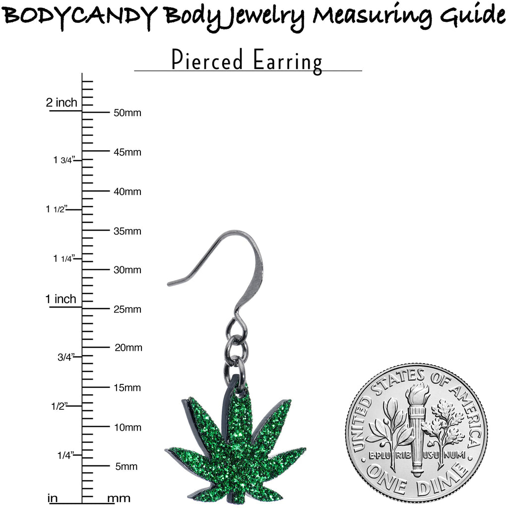 Green Glitter Marijuana Pot Leaf Dangle Earrings