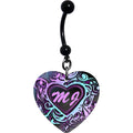 Custom Pink Blue Tribal Heart Personalized Initials Dangle Belly Ring