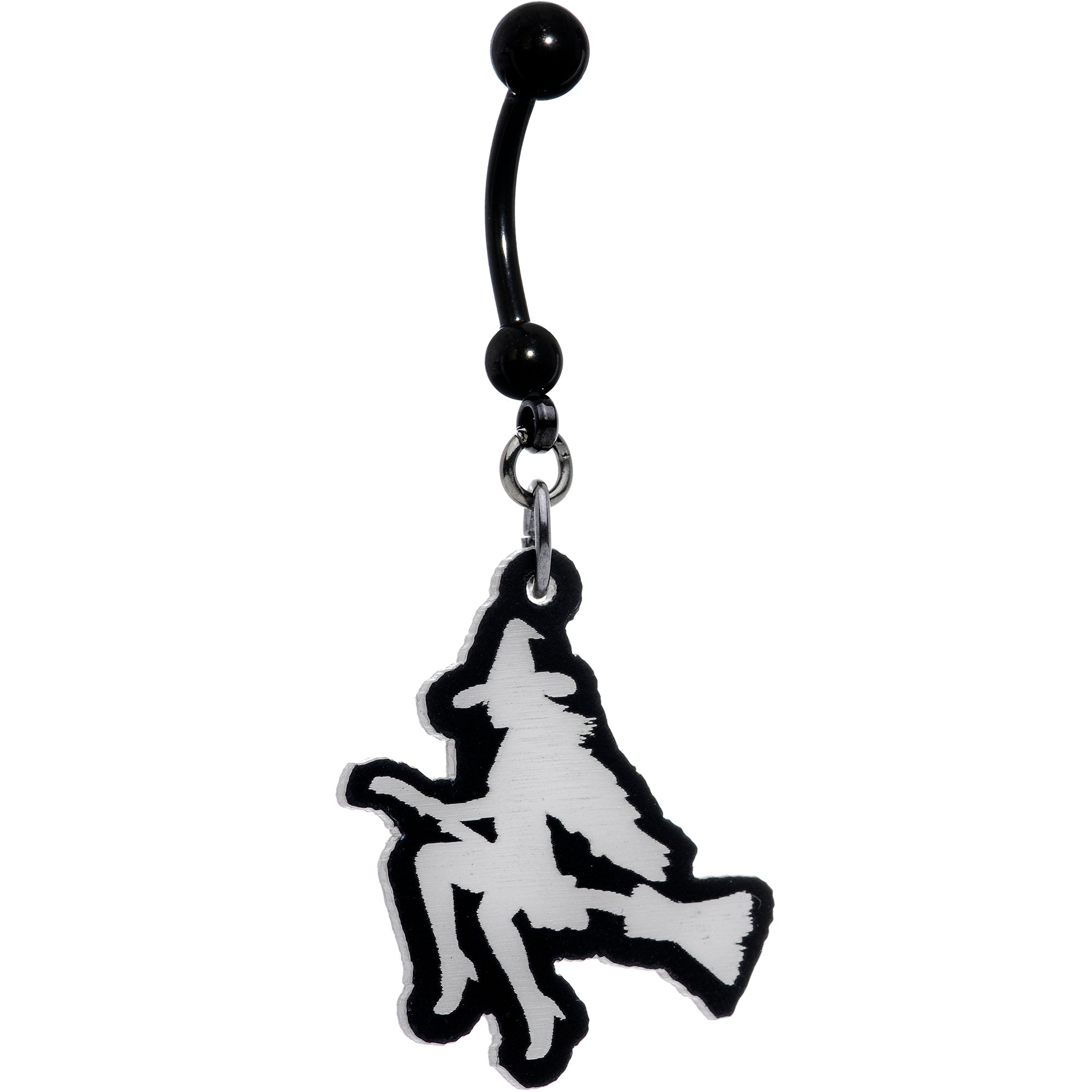 Glow in the Dark Halloween Flying Witch on Broom Dangle Belly Ring